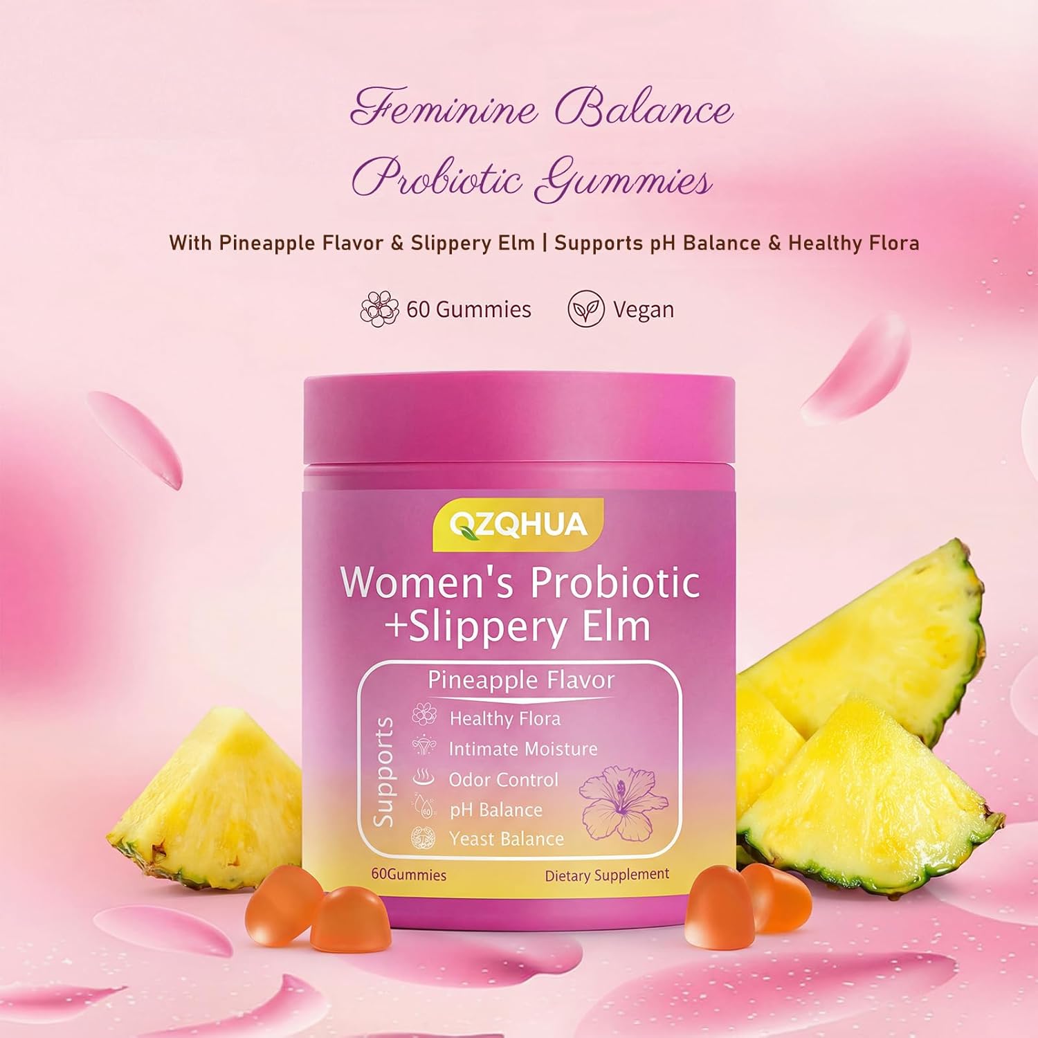 Premium Feminine Balance Gummies for Women - 60 Gummies, Hawaiian Pineapple Flavor - with Probiotics & Vitamin C - Supports Feminine Wellness & Healthy Balance - Gluten Free, Vegan(30 Servings)(Q2) - Image 2