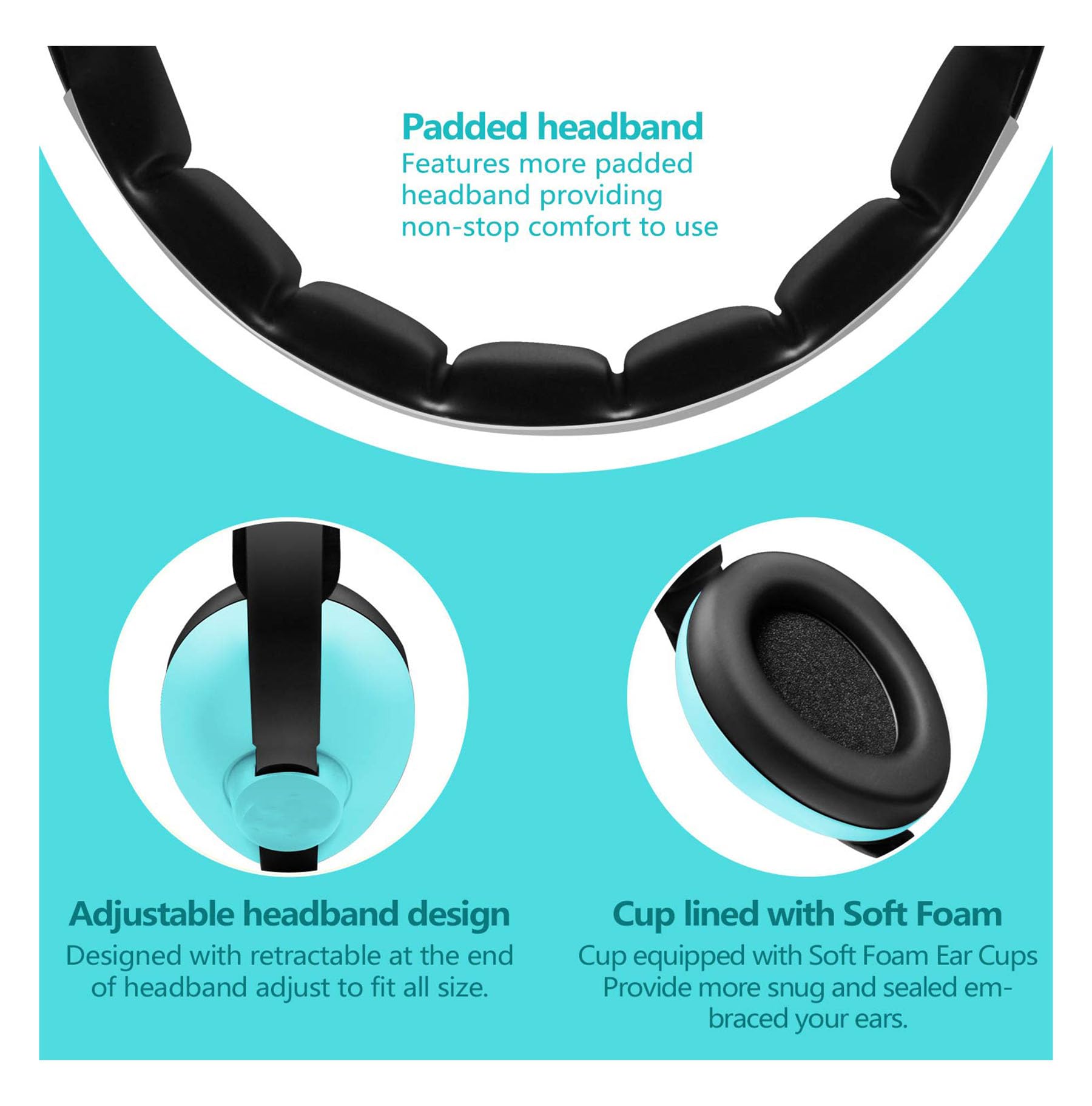 Baby Noise Cancelling Headphones - Kids Ear Muffs for Airplane, Travel, Sleep, Loud Environments - Infant & Toddler Ear Protection, Comfortable Noise Reduction Ear Muffs (MINT) 2