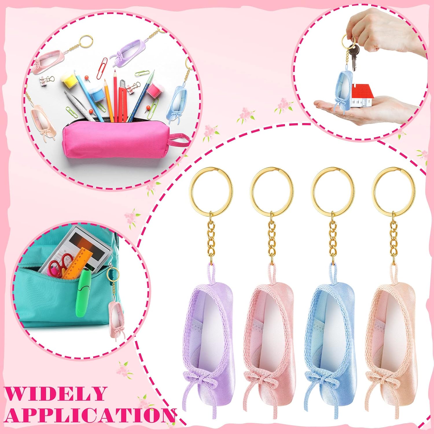 Taiyin 4 Pcs Mini Pointe Shoe Keychain Ballet Shoes Keyring Key Chain Gift image 3
