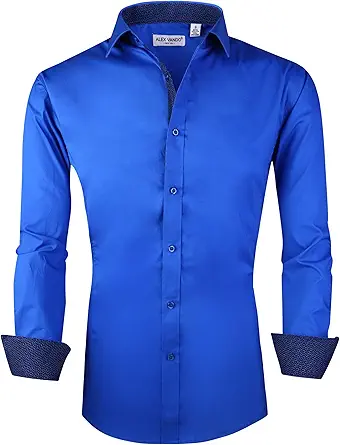 Alex Vando Mens Dress Shirts Regular Fit Long Sleeve Stretch Business Dress Shirts for Men