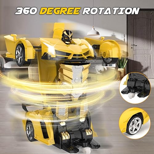 Miniatura 14 de Auto transformador a control remoto, transformación con un botón, rotación de 360°, escala 1:18 de 2.4 GHz, regalo para niños y niñas de 4 a 6 años