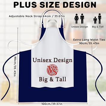 2 Pack Plus Size Waterproof Chef Apron with 2 Pockets for Men Women, Navy