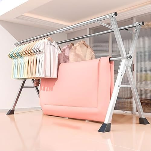 Miniatura 4 de Estante de secado de ropa plegable, organizador de ropa de acero inoxidable para ahorrar espacio y secado al aire libre de arrugas (94 pulgadas 94