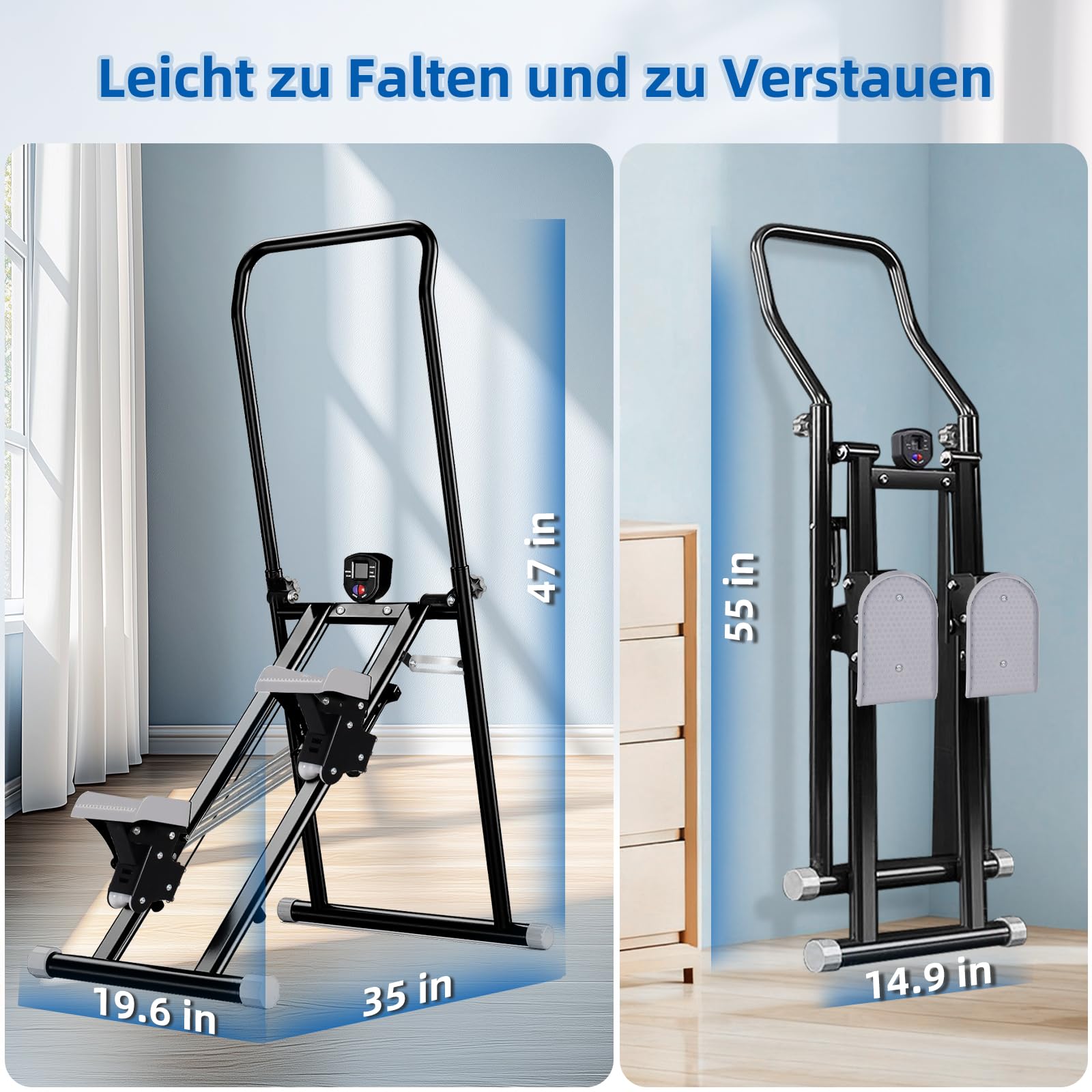 Stair Stepper für Zuhause, Stairmaster mit Einstellbarem 3 Stufen Widerstand für Ganzkörpertraining, Vertical Climber Zusammenklappbarer mit Adjustable Lenker und Pedale