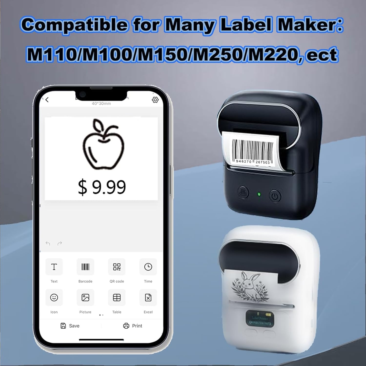 690Pcs Thermal Printer Paper, 3 Rolls Label Stickers, 1.57''x1.18''(40x30mm) Thermal Paper Rolls Tape Refill for Label Printer T50M Pro, PL70E, N20, M110, Name Labels for Kids/School, Black on White - Image 5