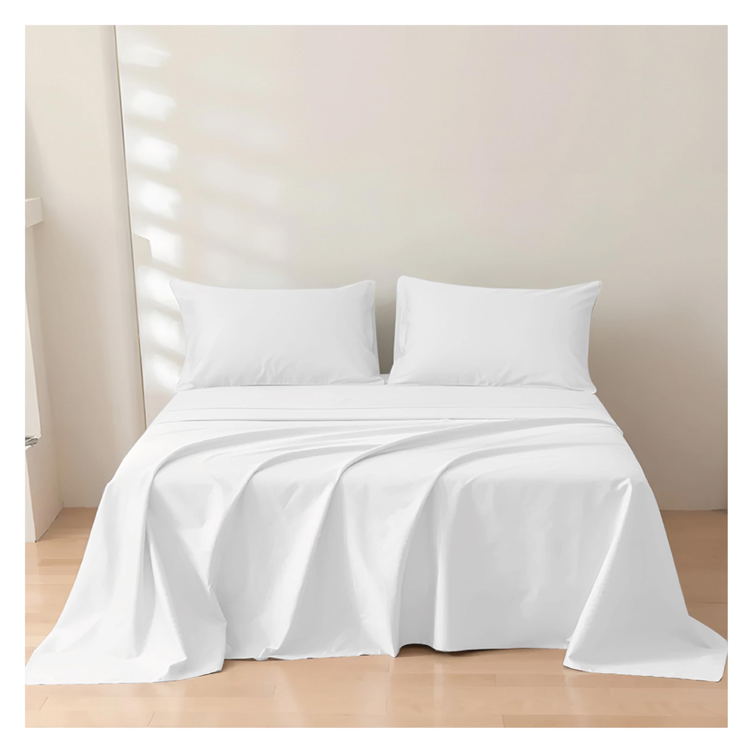 Rehan & Co Single Flat Sheet White 100% Egyptian Cotton 300 Thread Count Hotel Quality Bedding Plain Dyed Breathable Flat Bed Sheets (180 X 255cm)