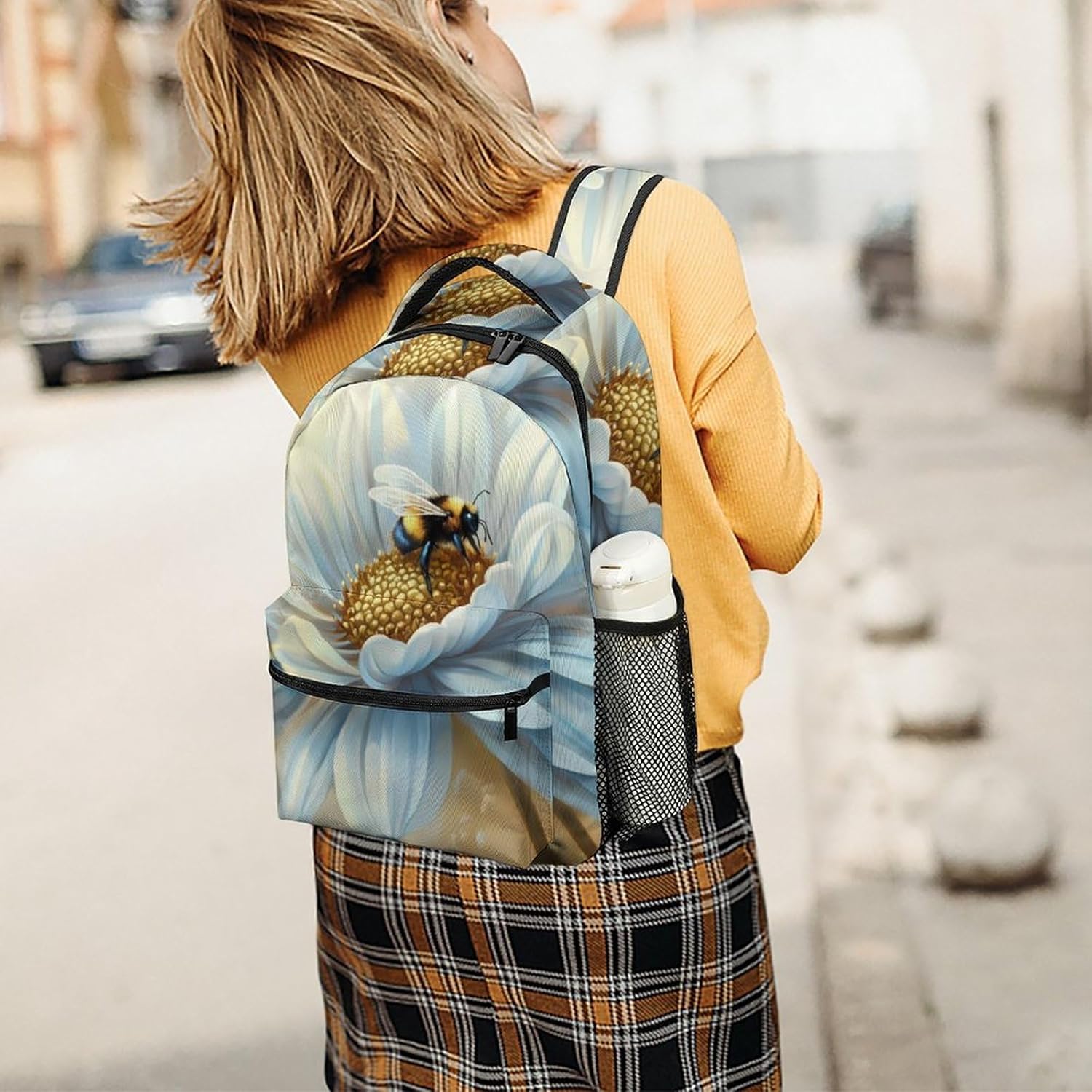 Flower Bee Laptop Backpack Lightweight Travel Daypack Shoulder Bag for Men Women