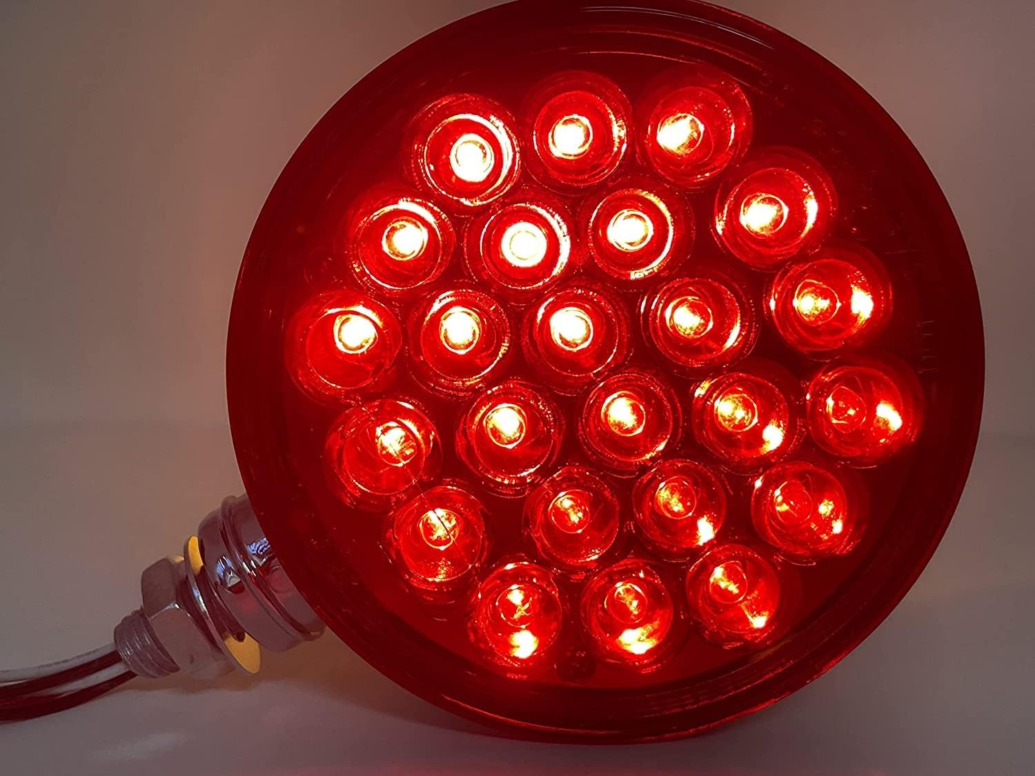 All Star Truck Parts 2pc Amber/Red 48 LED Round Double Face Chrome Stud Mount Pedestal Fender Stop Turn Tail Light Truck Trailer Peterbilt Freightliner Kenworth Mack Western Star. Left and Right