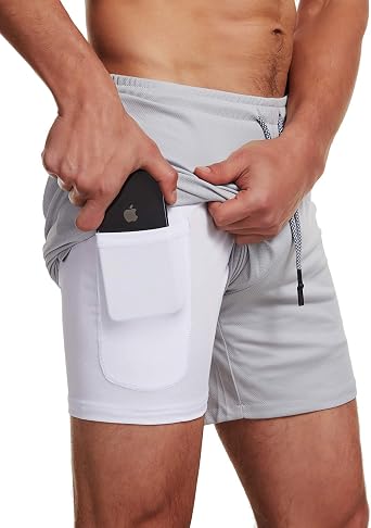 FLYFIREFLY Mens 2-in-1 Workout Running Shorts 7" Lightweight Gym Yoga Training Sport Short Pants