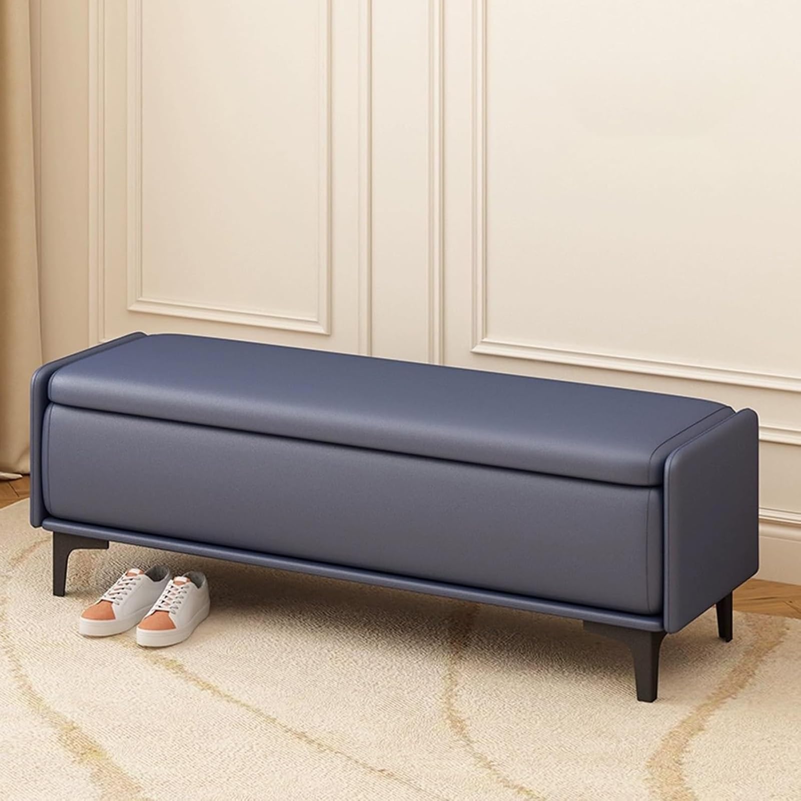 MSHGSKU Modern Storage Bench for Living Room & Entryway, Cushioned Ottoman with Shoe Storage, Versatile Foyer Seat & Window Bench (Blue, 60cm/24in)