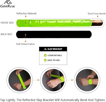 GoxRunx Reflective Bands Running Gear 6 Pack-Adjustable Reflective Armband Arm Wrist Ankle Leg Bands Reflectors -Reflective Tape Straps for Clothing Night Running Cycling Walking -Slap Bracelets