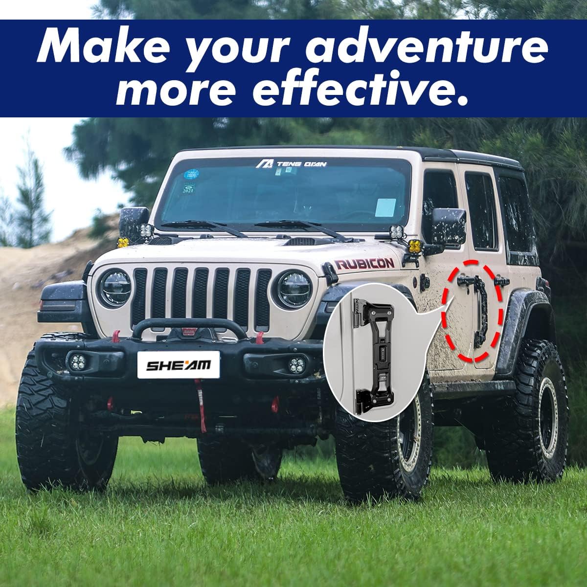 Door Hinge Step Folding Foot Pedal Compatible with 2007-2026 Jeep Wrangler JK JL JLU 4xe & Gladiator JT【Except 2021 Gladiator】 Heavy Aluminum Alloy Easy to Roof with Bottle Opener No Drilling-1 PCS