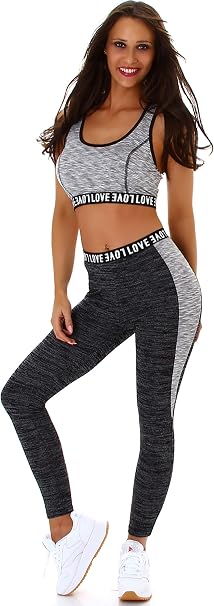 StyleLightOne - Top e leggings da donna per il fitness e il tempo libero,  completo sportivo, bicolore, stretch (36) (2) Set grigio. 42 : Amazon.it:  Sport e tempo libero