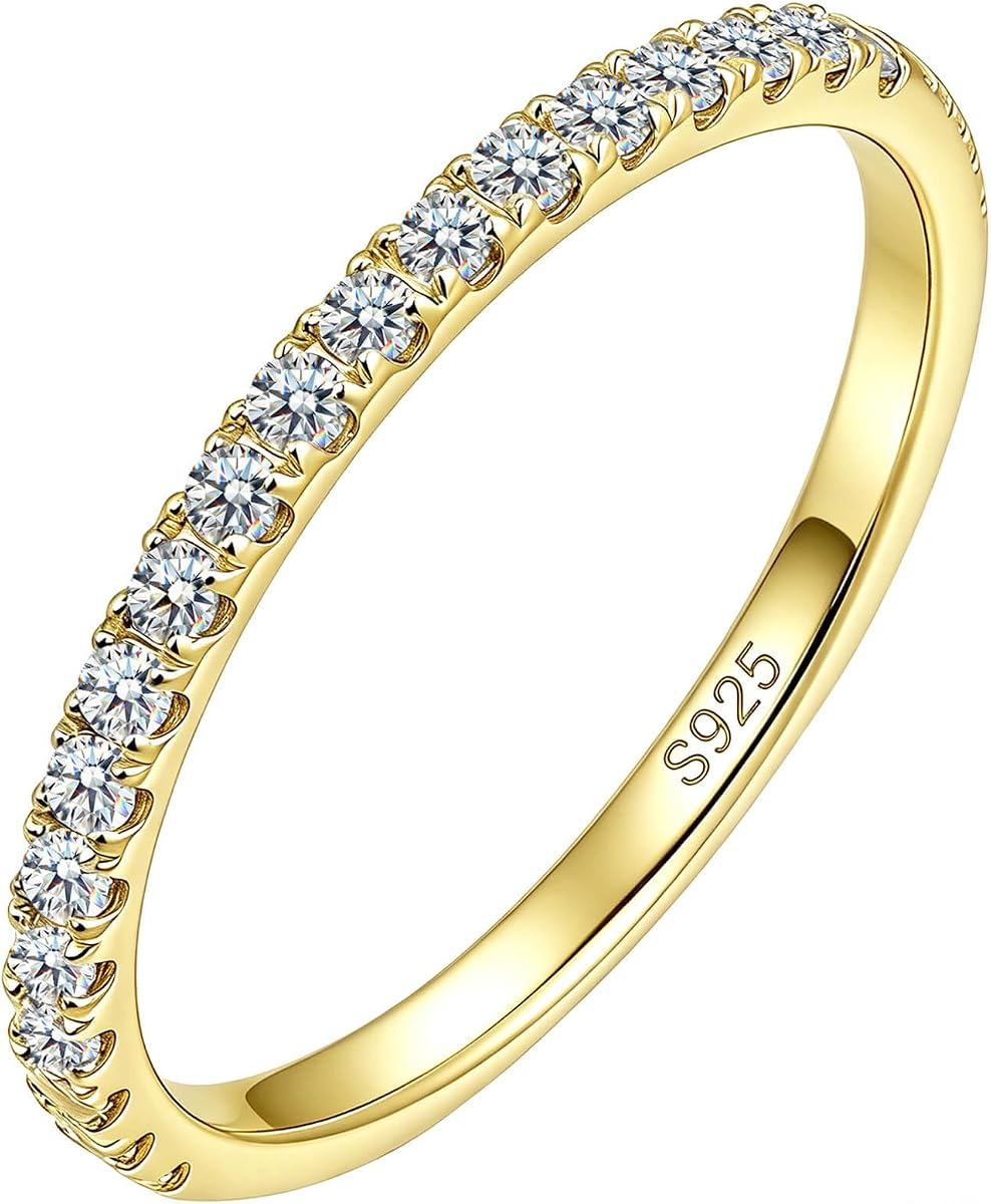 WES 1.5/1.8/2.0mm Moissanite Wedding Band - 925 Sterling Silver Half Eternity Round Stackable Moissanite Engagement Rings Anniversary Wedding Rings for Women, Size 4-11
