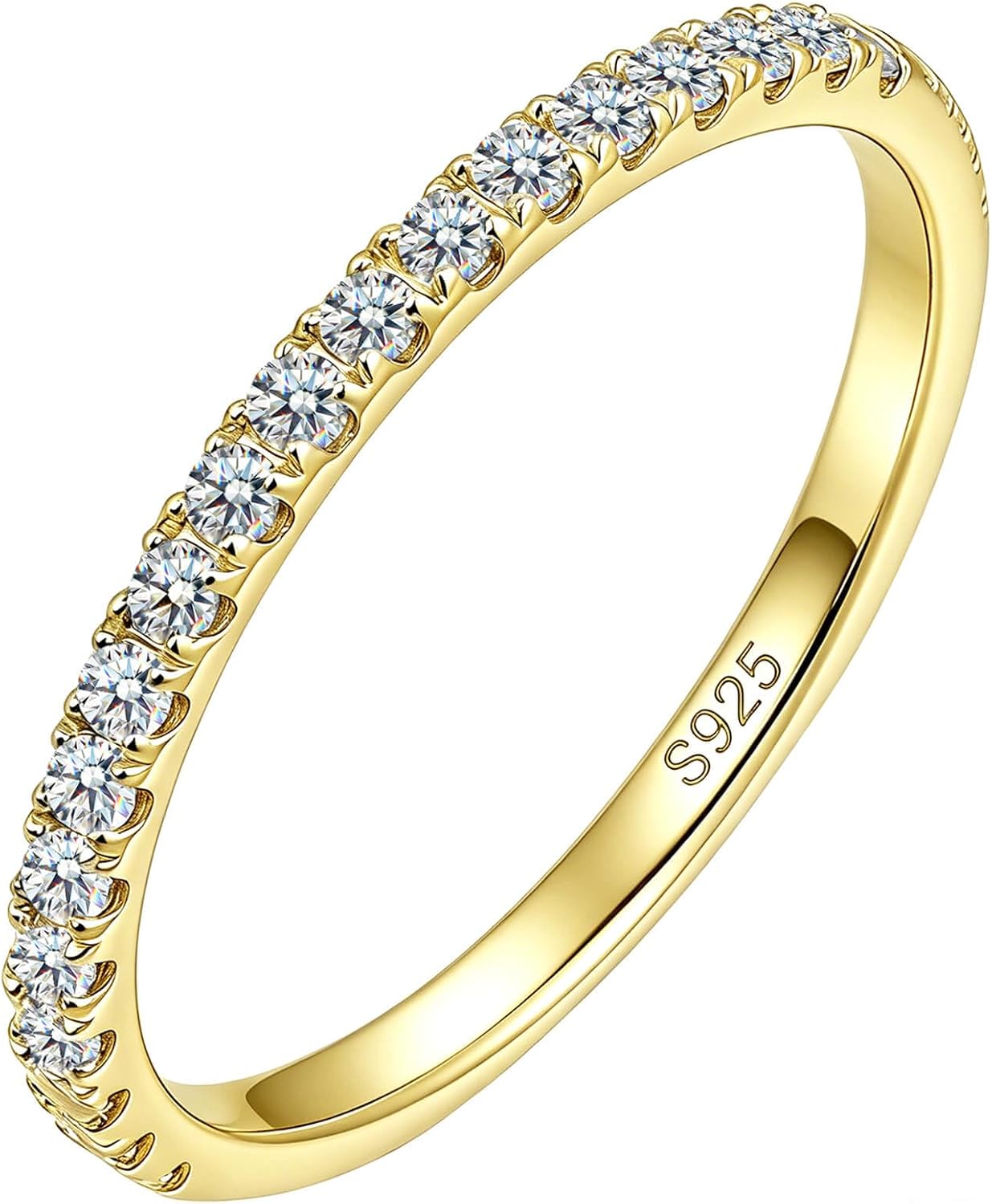 WES 1.5/1.8/2.0mm Moissanite Wedding Band - 925 Sterling Silver Half Eternity Round Stackable Moissanite Engagement Rings Anniversary Wedding Rings for Women, Size 4-11