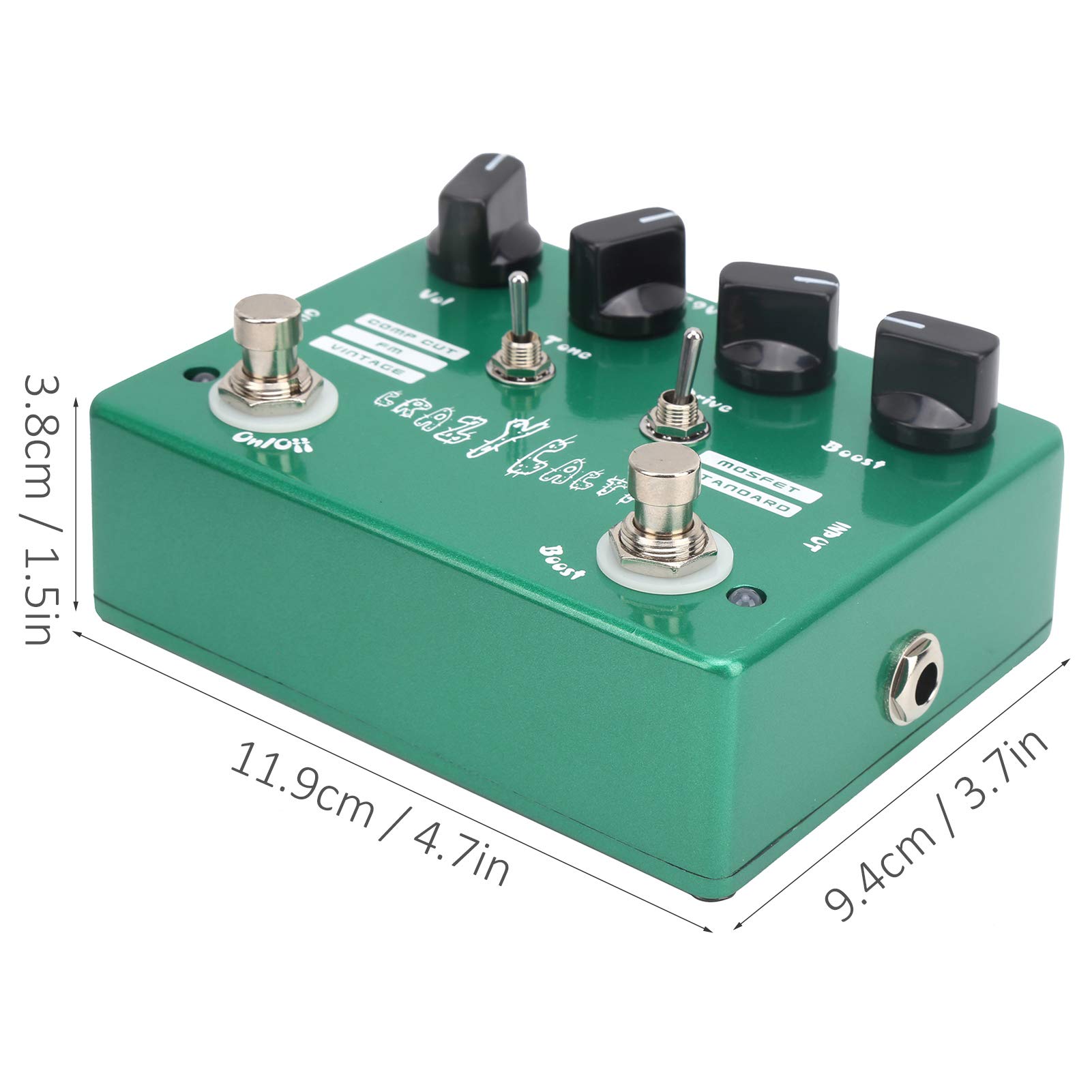 Pedale Overdrive ZenithAur con commutazione Mosfet/Standard, modalità Comp Cut/FM/Vintage e funzione Clean Boost per modellare il tono della chitarra elettrica