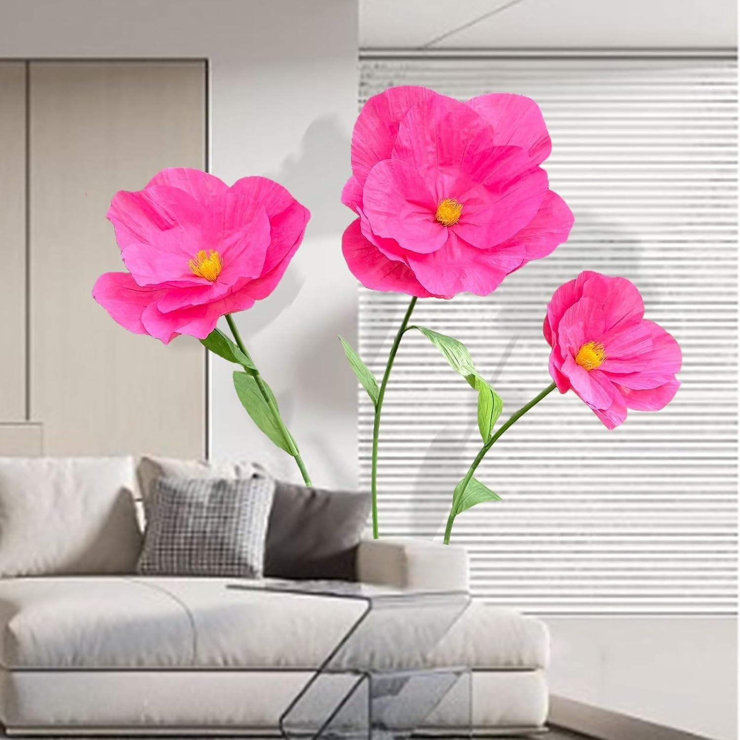 5.9 Ft Large Paper Artificial Flowers,Giant Flowers for Decoration,Standing Huge Handcrafted Poppy Flowers for Garden,Hotel,Office,Photography Props,Wedding,Art Gallery,Shop Window Display(Rose) - Image 4