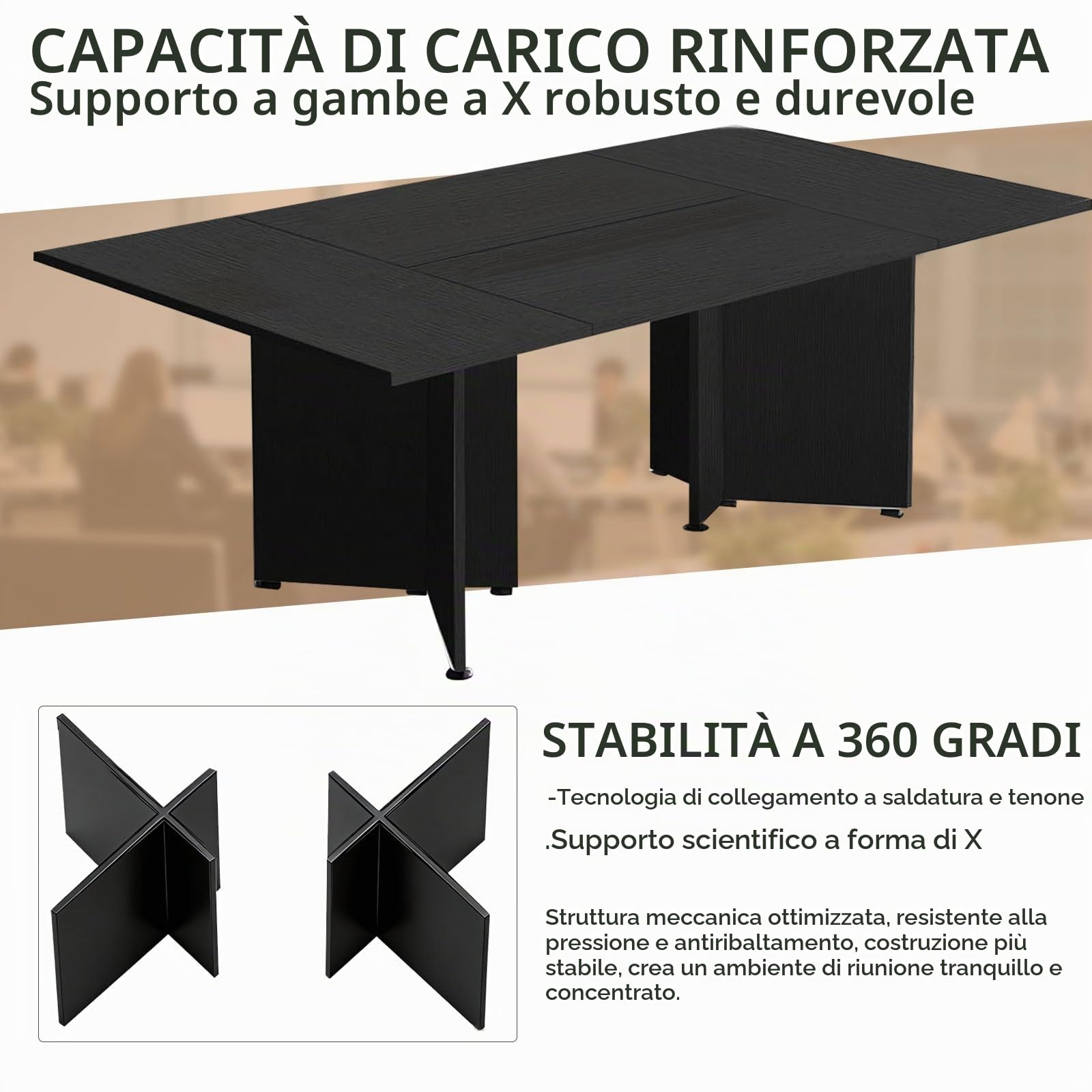 Tavolo Riunioni Modulare Espandibile, Tavolo Conferenza Grande per 4-12 Persone, Scrivania Ufficio per Sala Riunioni, Formazione e Spazio di Lavoro