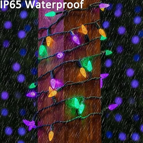 Miniatura 7 de Luces solares de Halloween, luces de Navidad, tira de luces C6 de fresa, luces de Mardi Gras, 50 LED, 8 modos, impermeable, uso al aire libre, para
