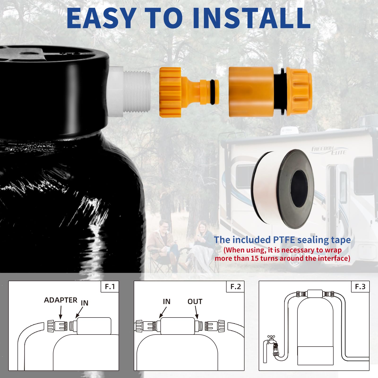 RV Water Softener – 16000 Grain Portable Water Softener – Suaviza el sistema de filtro de agua dura para caravanas, barcos, lavado de coches móviles, limpiador de alta presión (Black -RV Water