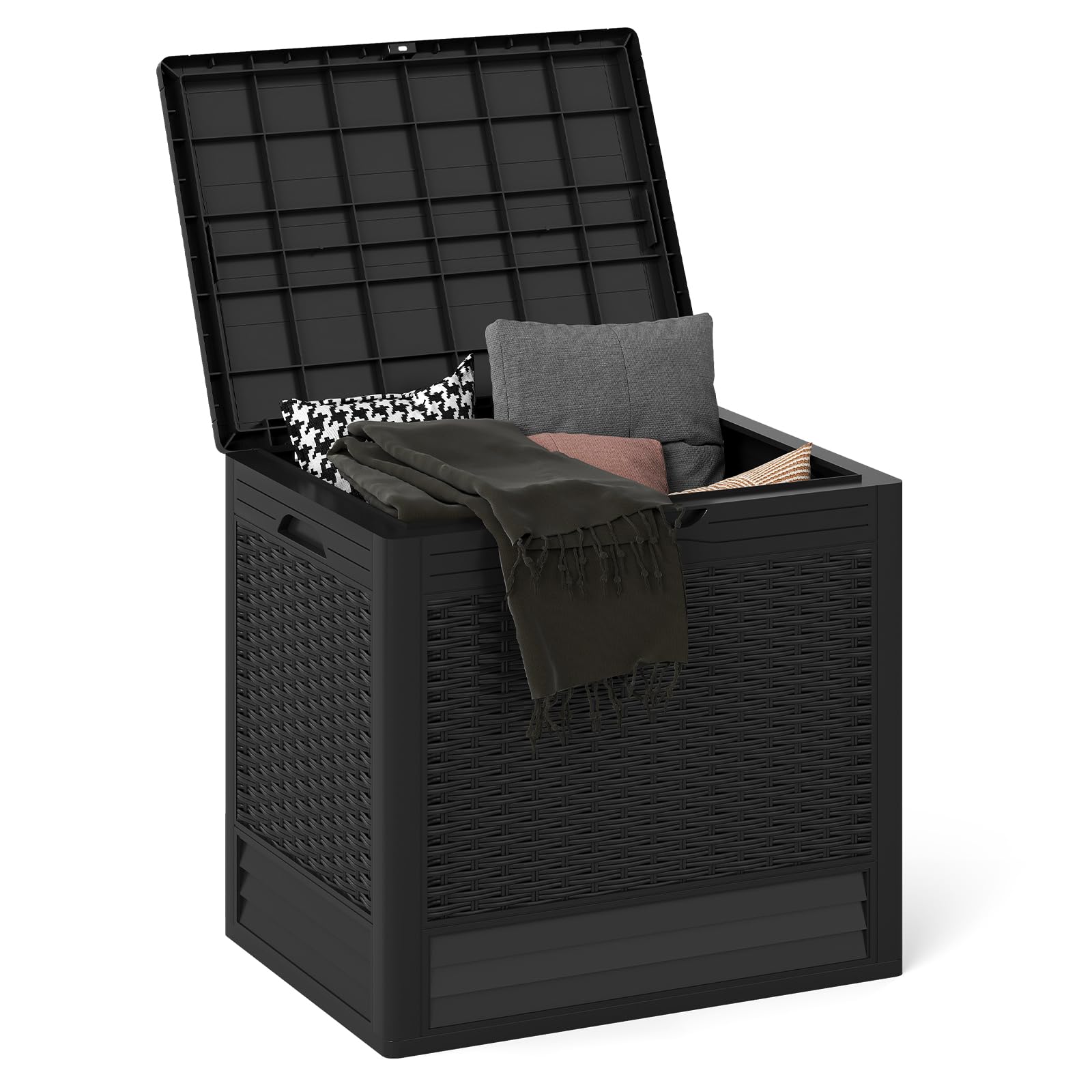 GIANTEX 96L Gartenbox, wasserdichte Auflagenbox für In- & Outdoor, abschließbarer Aufbewahrungsbox Rattanoptik, Kissenbox für Paketlieferung, Poolzubehör & Gartengeräte (Schwarz)