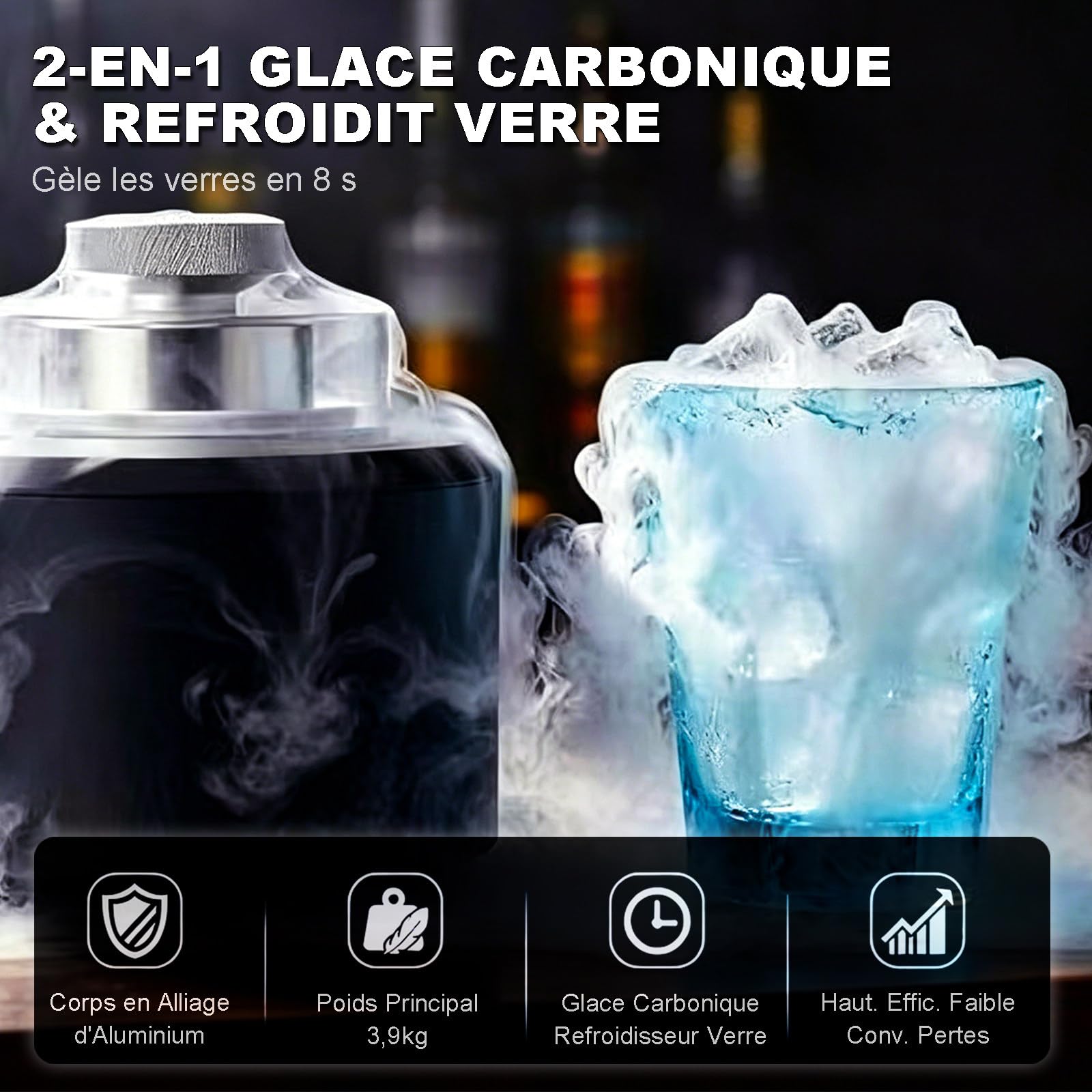 Machine à Glace Carbonique 2-en-1 pour Bars, Restaurants – Glace Carbonique 20-30g en 12-17s à la Demande – Pas de Stockage Nécessaire
