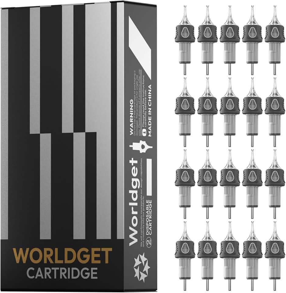 MIX15 Tattoo Cartridge Needles Mixed Size 20PCS, #12 1RL/3RL/5RL/7RL, Fine Lines with Finger Ledge, Leak-Proof, High-Precision for All Rotary Machines, Ideal for Detailed Outlining