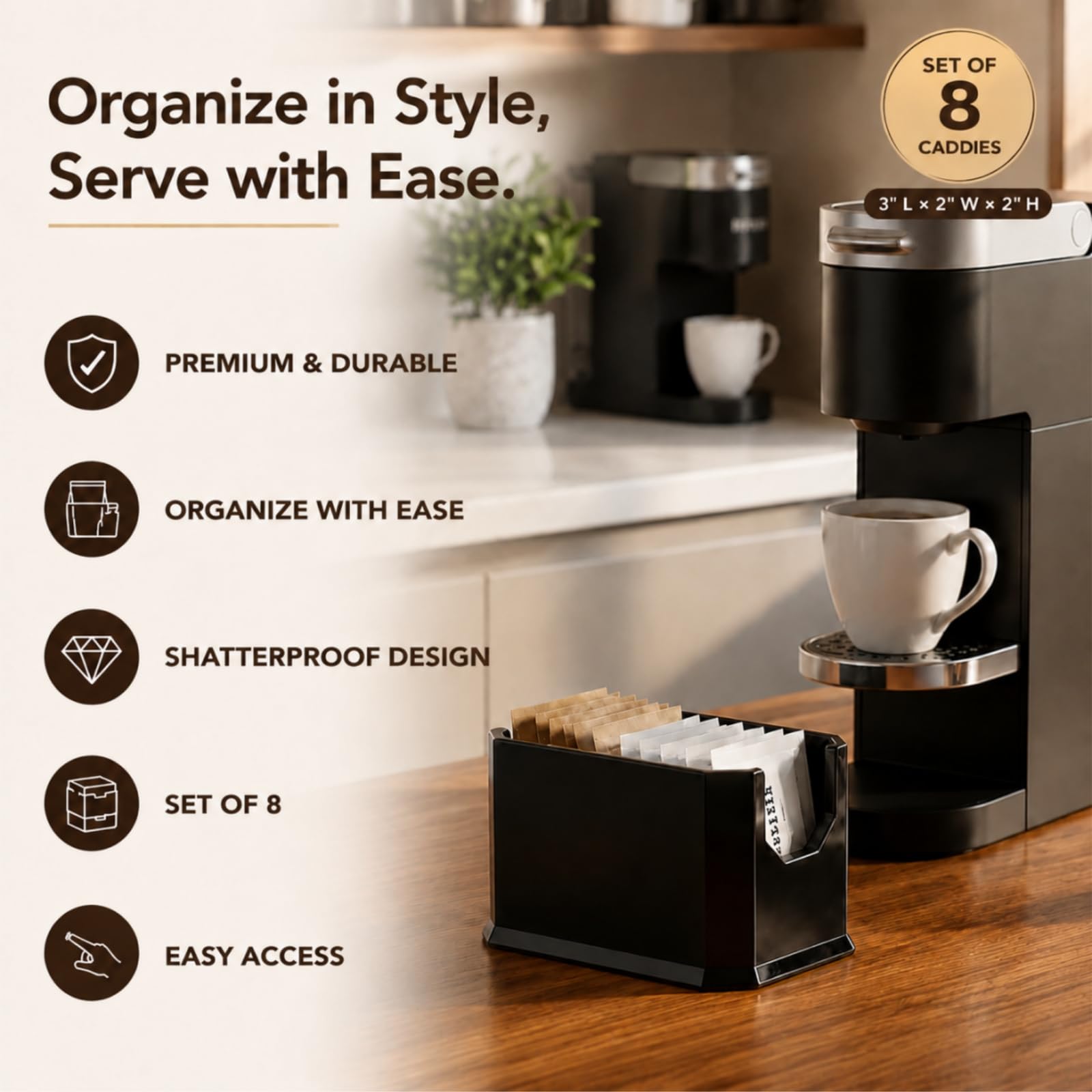 Dicunoy 8 Stück Zuckerpäckchen Halterung, Kunststoff Schwarz Zucker Caddy für Restaurant, Zucker Tasche Süßstoff Pakete Storage Container Box für Kaffee-Bar, Tisch
