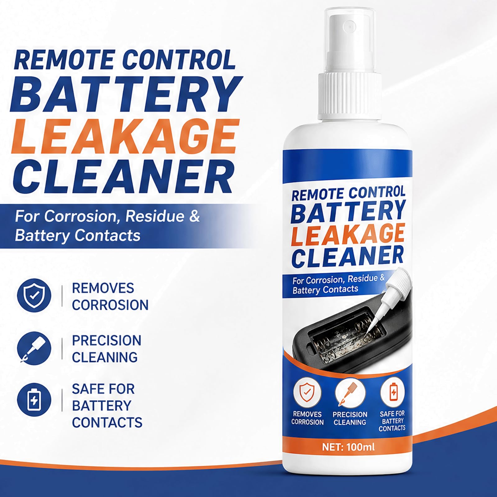 Ferngesteuertes Batterie-Leck-Reiniger-Spray - Batterieklemmenreiniger & Batteriefachreiniger zum Entfernen von Batterie-Lecks, elektronisches Präzisions-Kontaktreiniger-Spray, (5PCS)