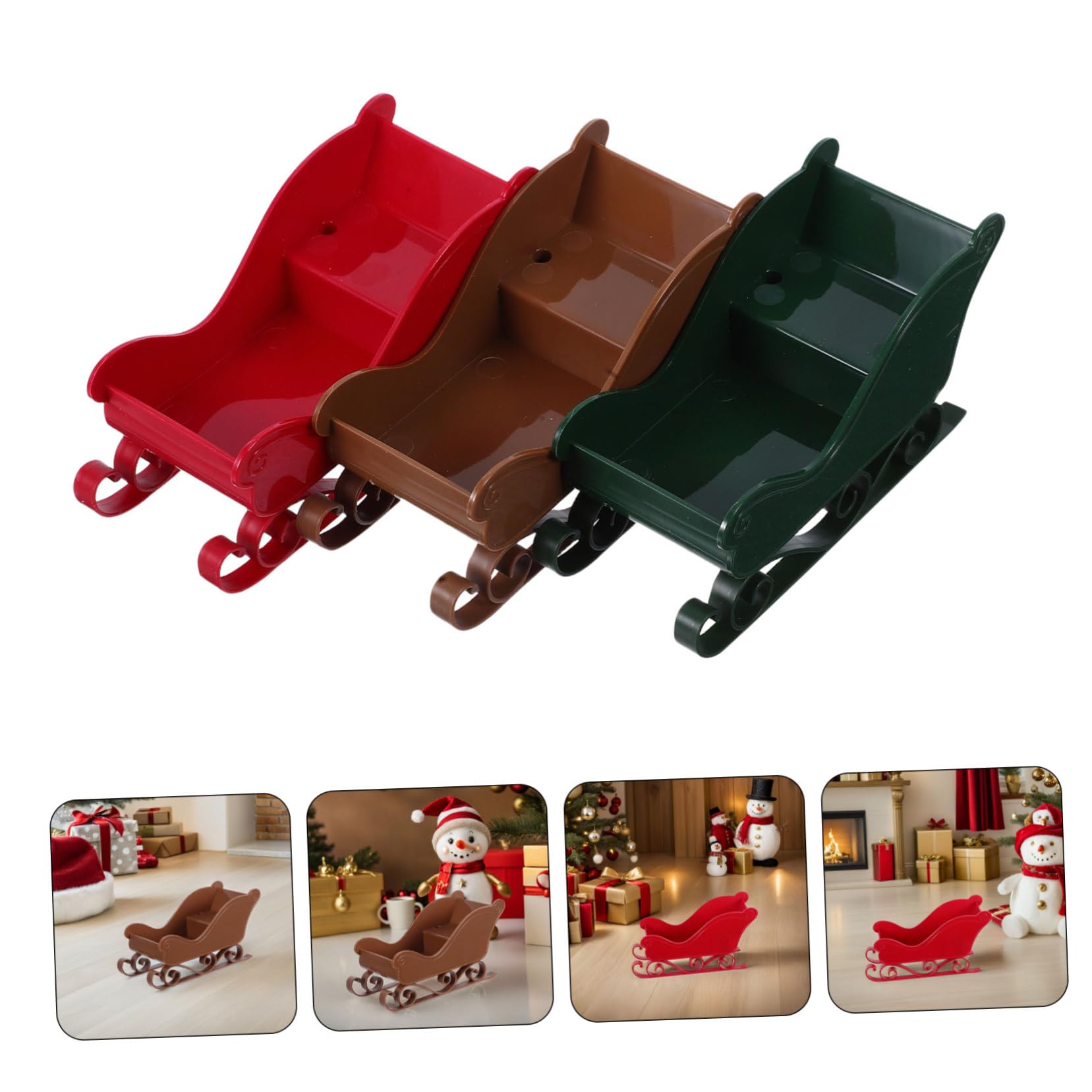 ULTECHNOVO 3 Piezas Decoración de Trineo Navideño Mini Adorno de Trineo de Escritorio para Manualidades Accesorios para Fotos de Fiestas