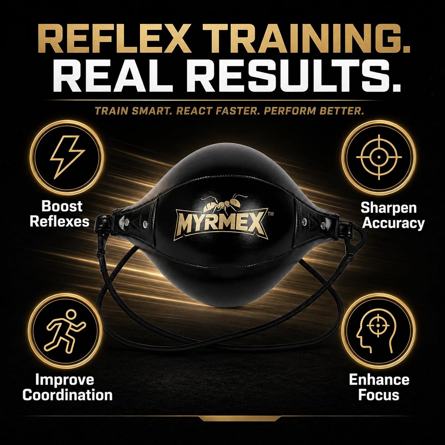 MYRMEX Double End Bag for Boxing Training, with Elastic Cords, Durable Double End Punching Bag, for Speed, Accuracy, Reflex & MMA Training