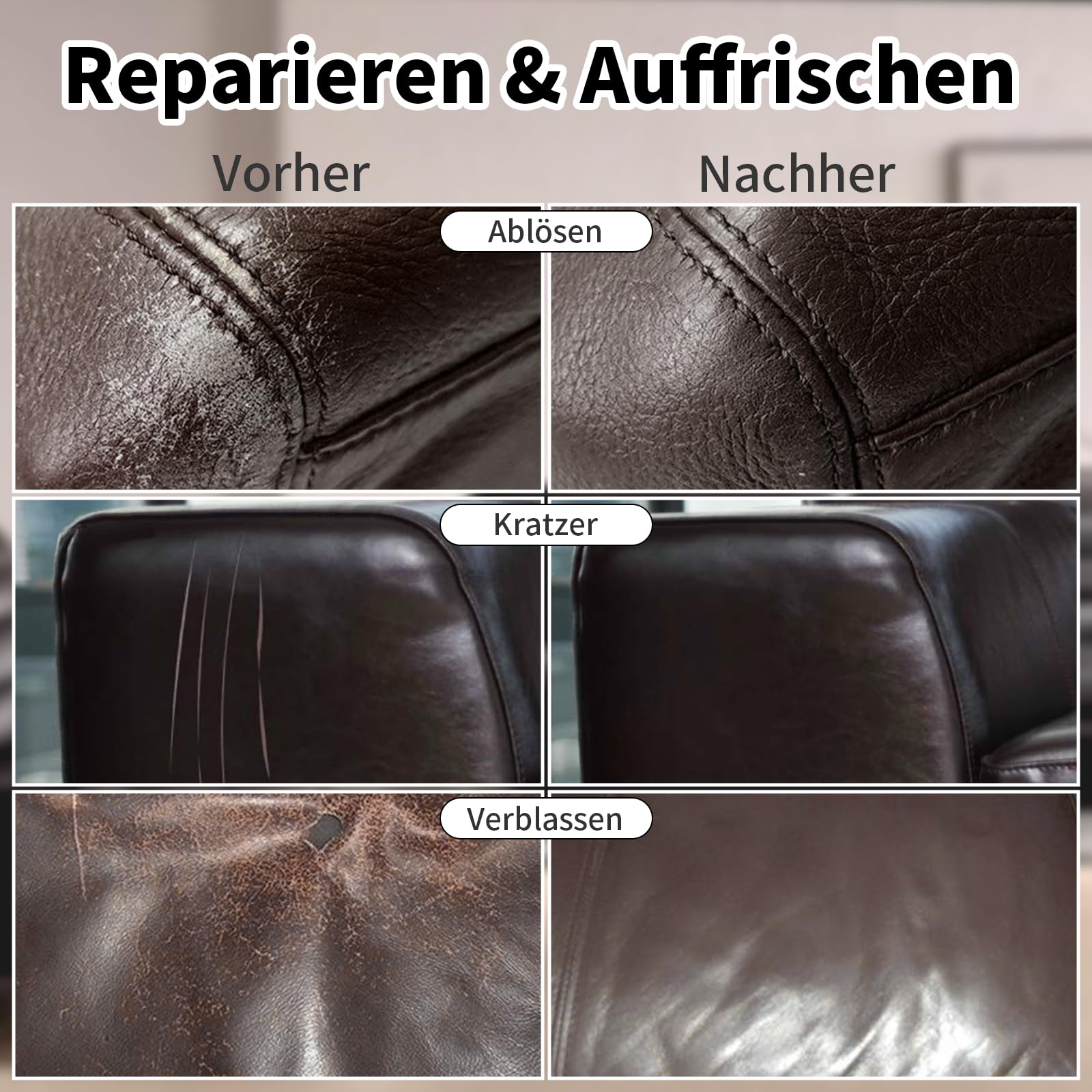 240g Lederpflege Auto mit Lederfett(100ml),Leder Reparatur Set Dunkelbraun,Flüssigleder,Lederfarbe,Kunstleder Reparaturset zum Reparieren von Sofas,Vinylmöbeln,Autositz bei Verblassen und Kratzer
