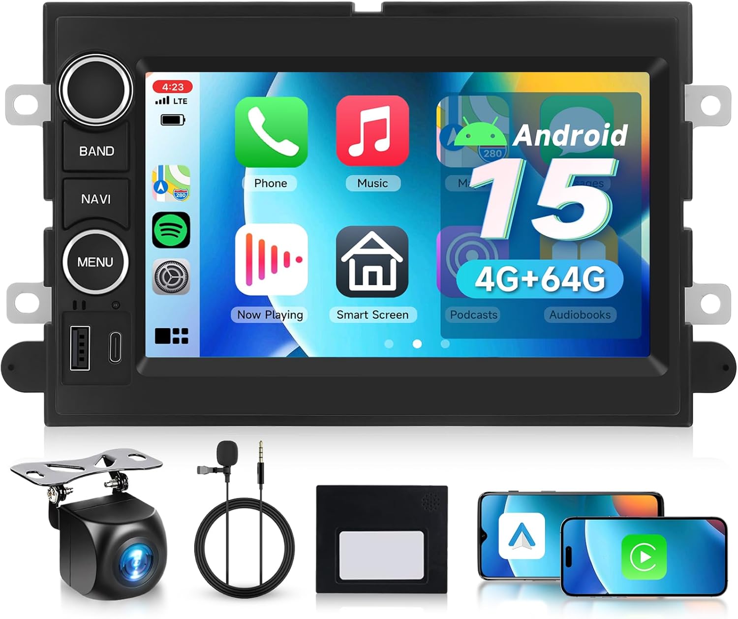4G+64G for Ford F150/F250/F350 2004-2014 Car Radio with Wireless Carplay/Android Auto, 7 Inch Android 15 Touch Screen Car Stereo, Bluetooth, GPS, WiFi, SWC, Backup Camera
