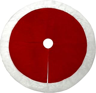 Haute Decor 54 Inch Diameter Large Dark Red Velvet Tree Skirt with HI-Pile White Border - Classic X-tra Large Size Plush Christmas Tree Skirt