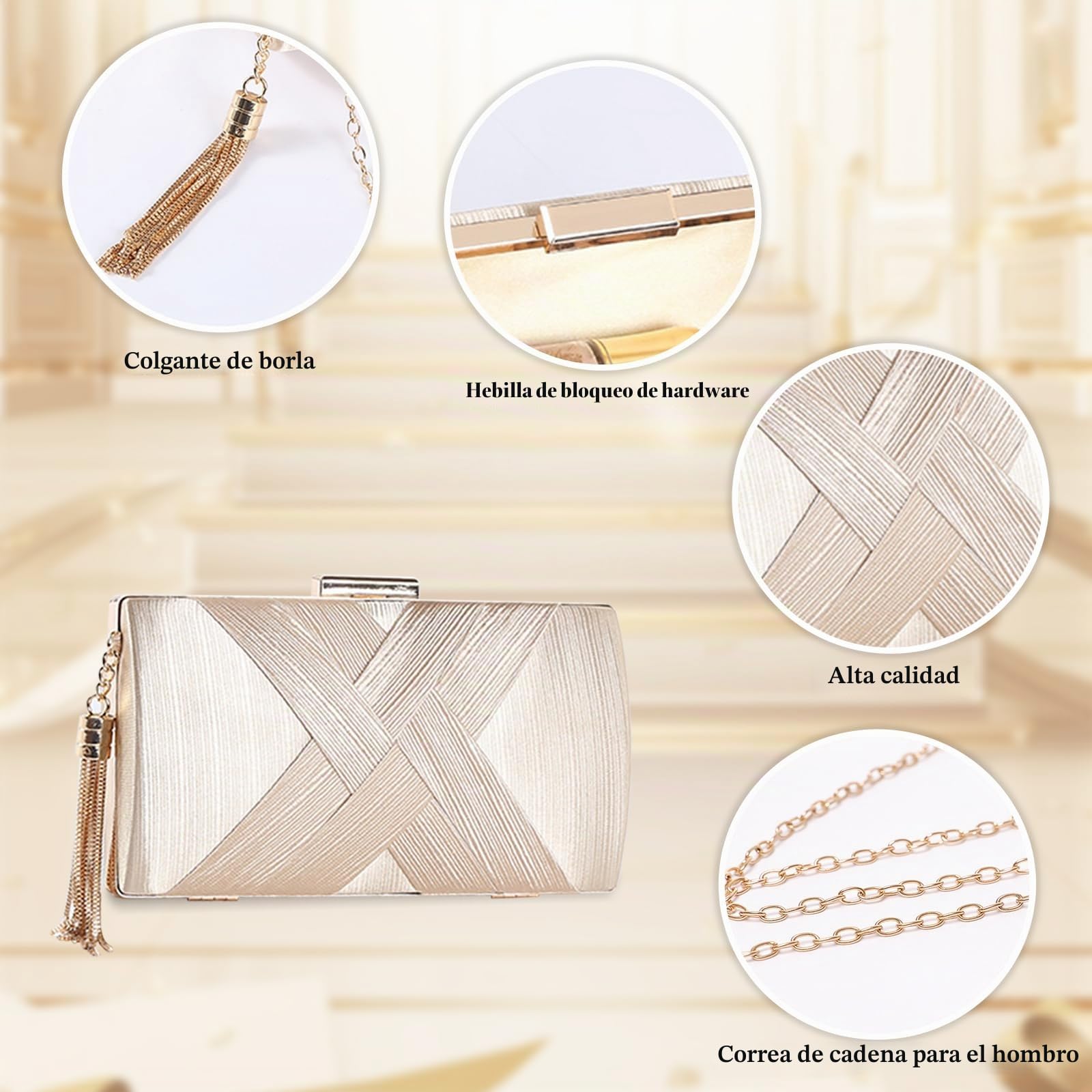 Bolsa de Noche para Mujer Clutch con Fleco Borlas Bolso de Mano con Cadena Bolso de Fiesta Retro Bolso de Hombro Bolso de Boda Elegante Bolsos Bandolera para Banquete Fiesta Partido Plata