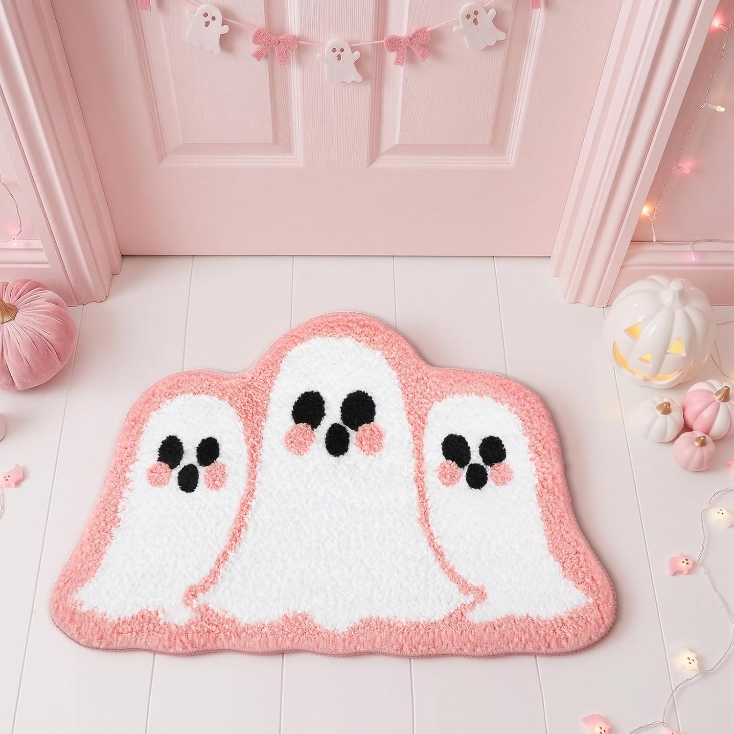Drydiet Pink Ghost Bath Mat 16" x 24" Cute Halloween Rug, Irregular