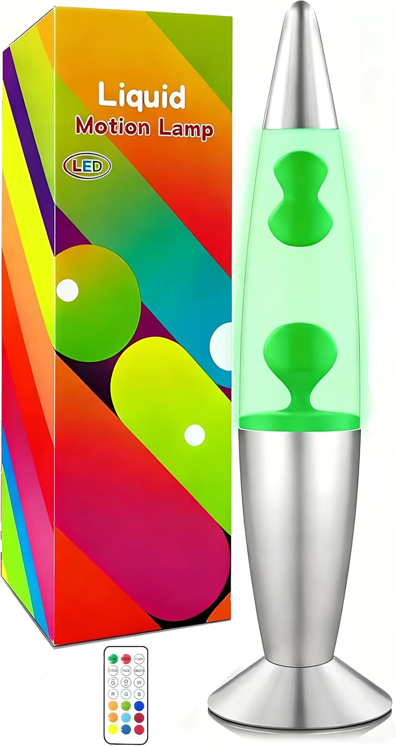 Liquid Motion Lamp with Remote, 12 Colors Changing Night Light, 14.5 Inch RGB LED Table Lamp for Kids & Adults, Christmas, Home Decor (White) (Green)