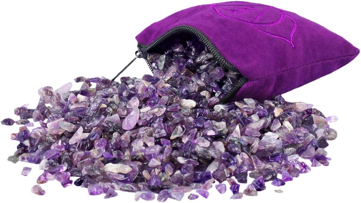 mookaitedecor Pack of 2 Tumbled Stone Chips Crushed Quartz Crystals and Healing Stones with Chakra Bag(1/2 lb Amethyst & 1/2 lb Rose Quartz)