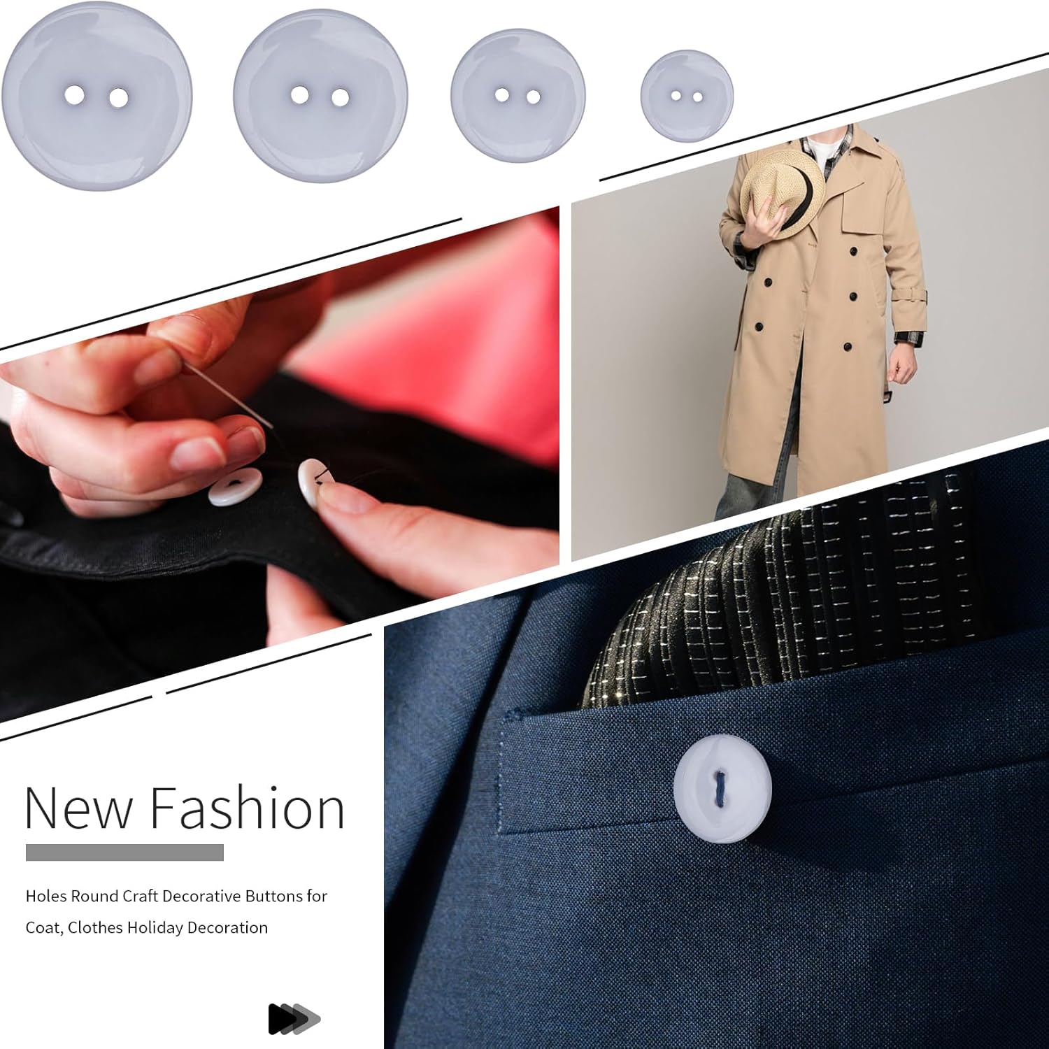 Buttons - Buttons for Cardigans, 4 Sizes of 40 Pcs Versatile Buttons for Crafting, Knitting, DIY Projects and Holiday Decoration (Grey)