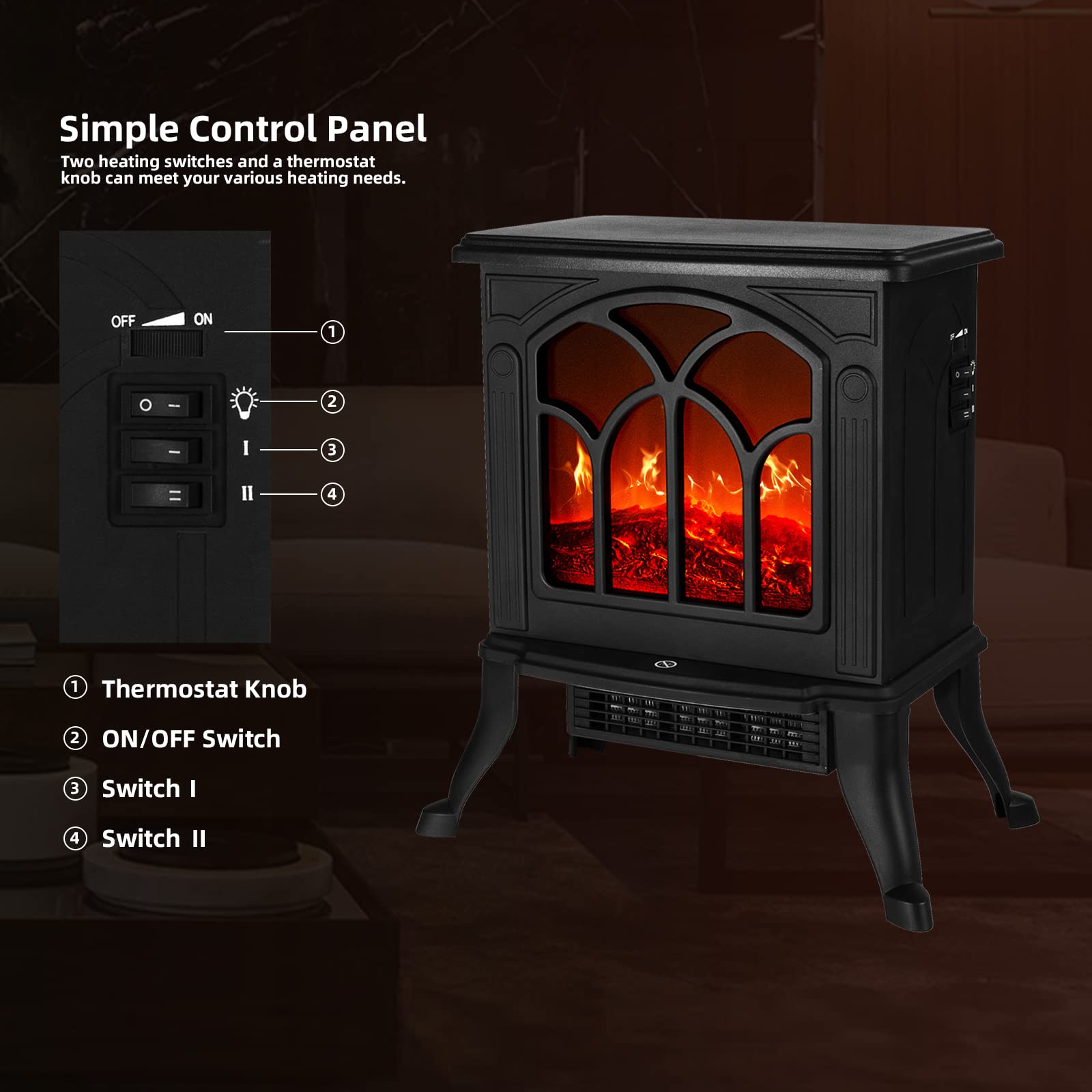 VIZTY Electric Fireplace Heater, Freestanding Fireplace Mantel with