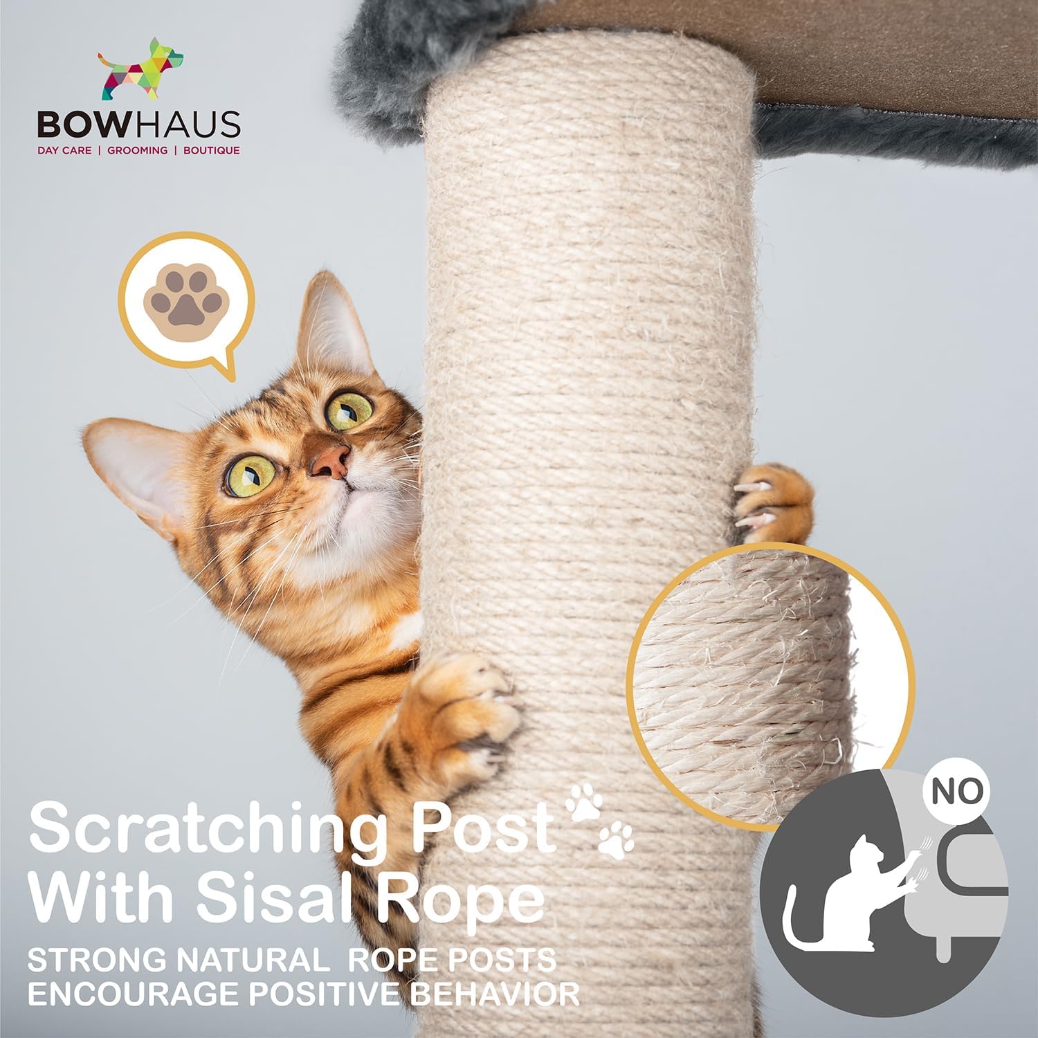 BOWHAUS Floor to Ceiling Cat Tree, Adjustable Height 104”-115” Multi-Tier Cat Climbing Tower w/Itching Scratcher, Cozy Hammock, Interactive Playball, Platforms for Indoor Cats, Beige