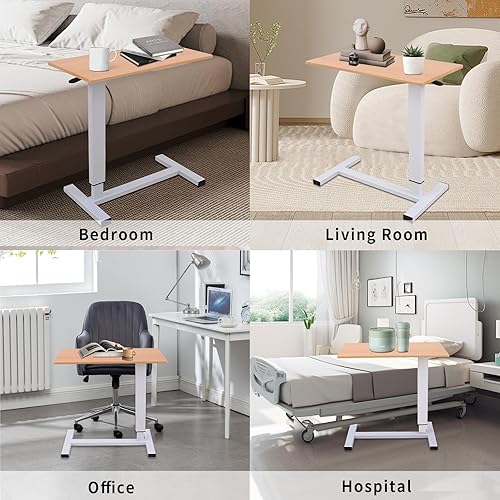 Miniatura 6 de Escritorio para computadora portátil para cama, mesita de noche ajustable sobre la cama con ruedas giratorias ocultas, escritorio deslizante