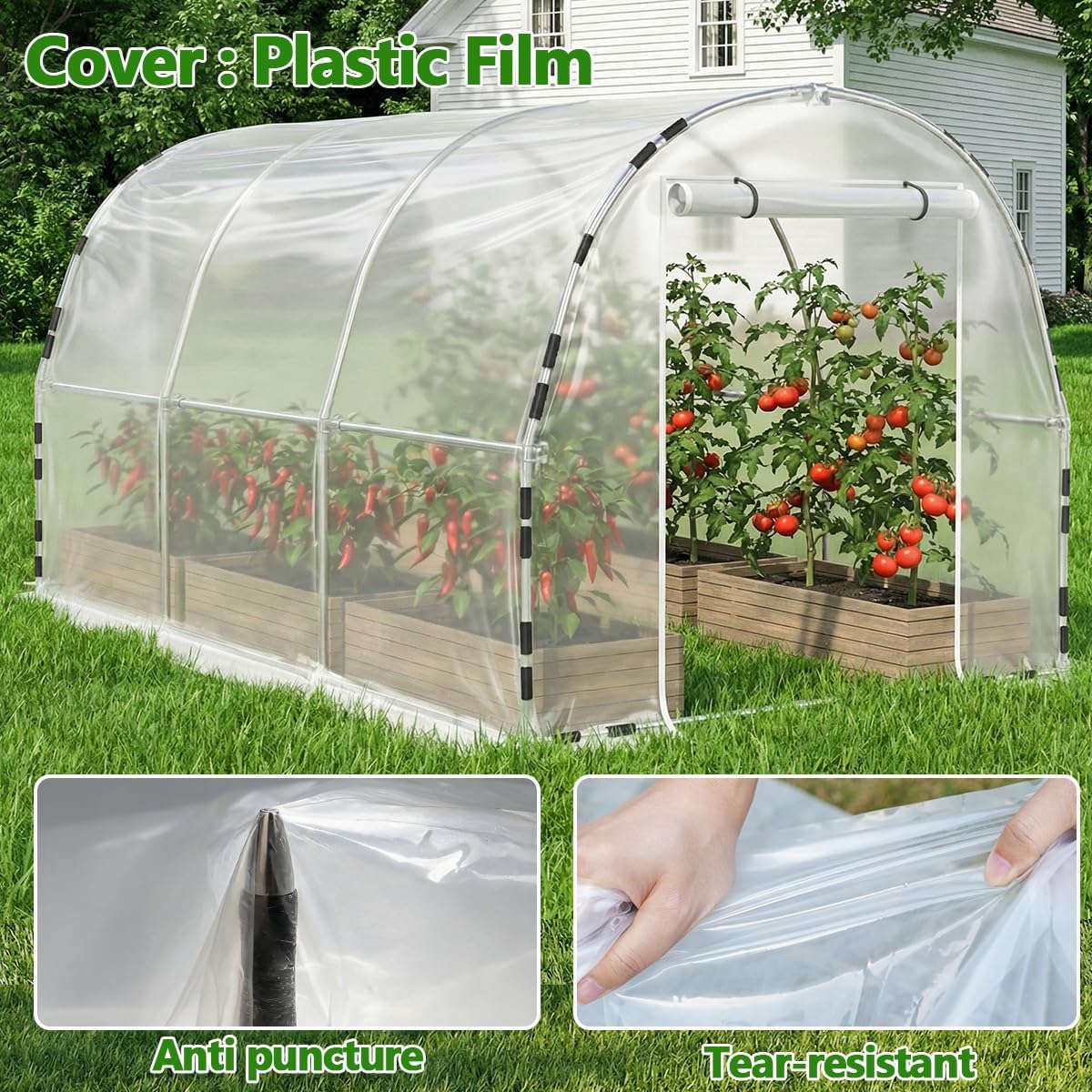 14.8x7.9x6.5 FT Greenhouses for Outdoors, Green Houses for Outside with Plastic Film, Walk-in Greenhouse with Heavy-Huty Galvanized Steel Tube (Load Capacity: 440 LB) for Garden Plant Winter