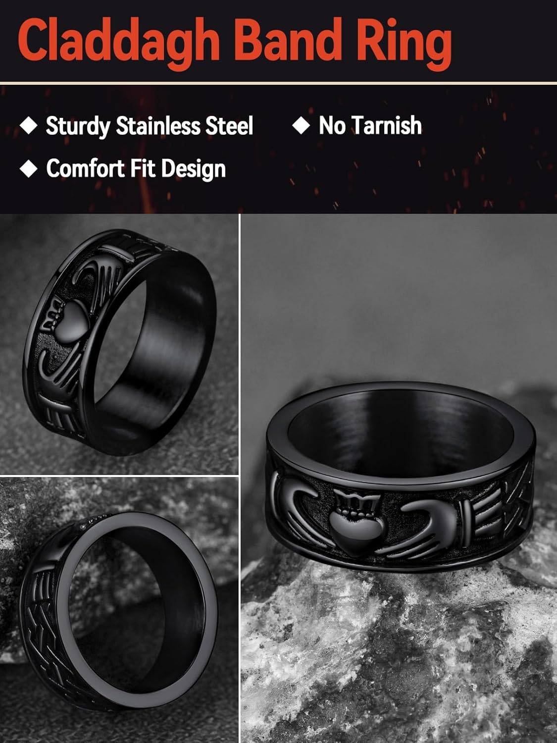 FaithHeart Claddagh Rings for Love, Stainless Steel/18K Gold Plated Women Men Wedding Band Ring Personalized Custom - Image 5