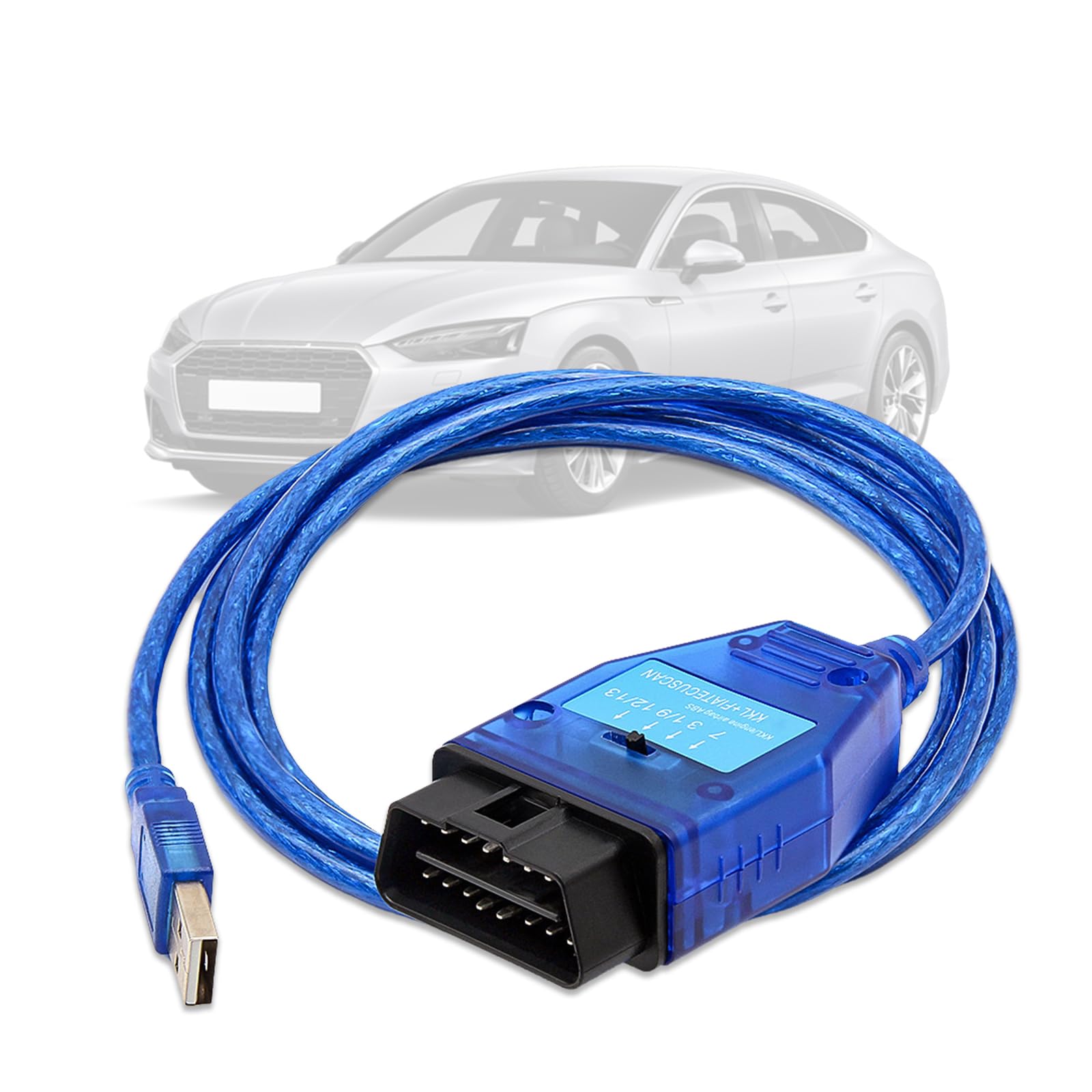V-AG KKL Fiat Ecuscan with FTDI FT232RL Chip OBD2 USB Cable,Diagnostic Cable Software for VAGKKL+ FIATECUSCAN Interface Car ECU Scan Tool with 4 Way Switch,Compatible with Windows 7/XP/Vista