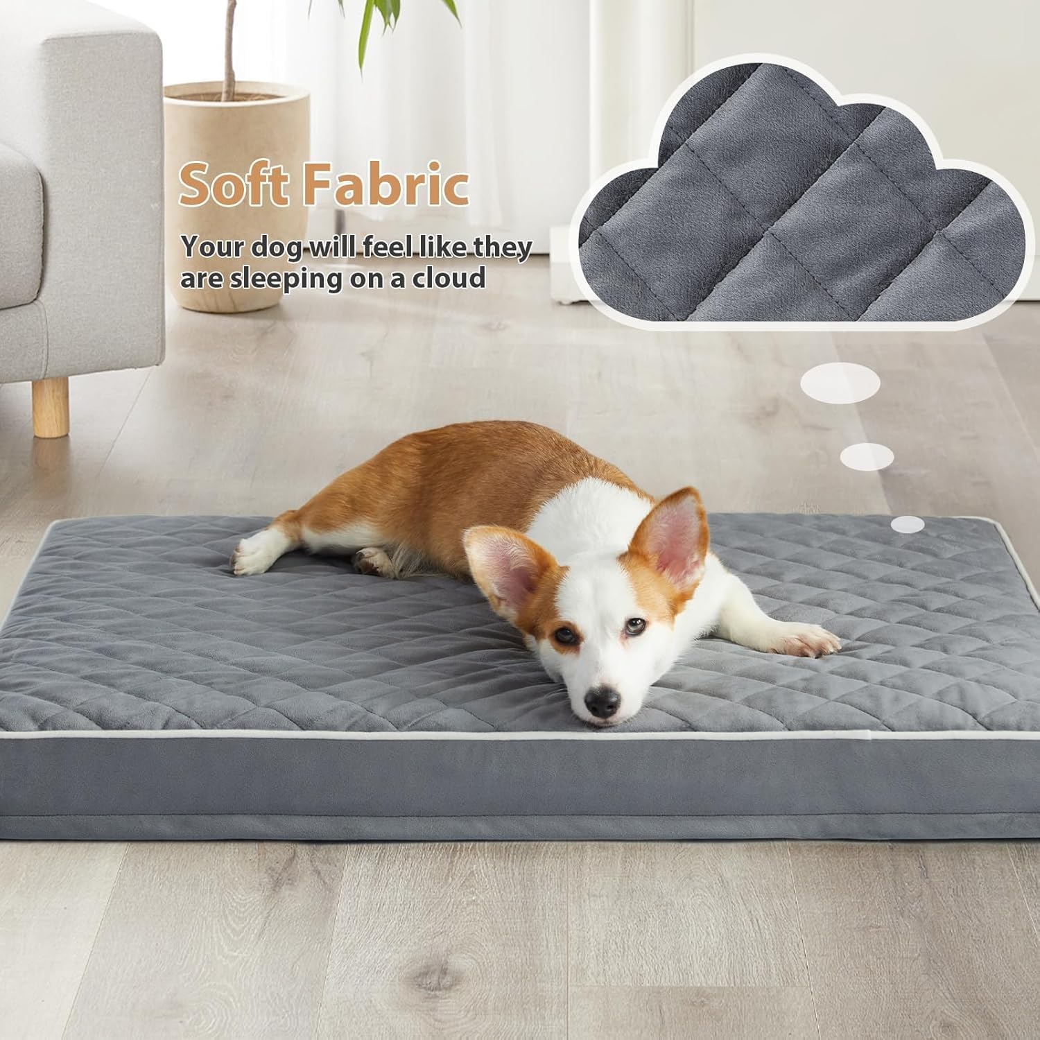 wnpethome orthopedic giant dog beds large sized dog, waterproof extra large dogs bed with removable washable cover, multi-needle quilting dogs crate bed grey 61"l x 43"w x 4"th