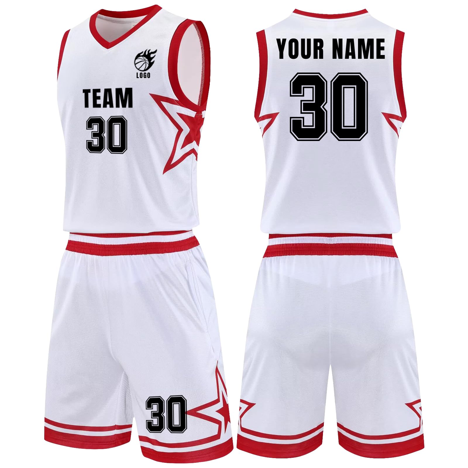 Générique Maillot de Basket Personnalisé,Tenue Basket Personnalisable Enfant Four Nom,Numéro et Logo,Ensemble Short Homme