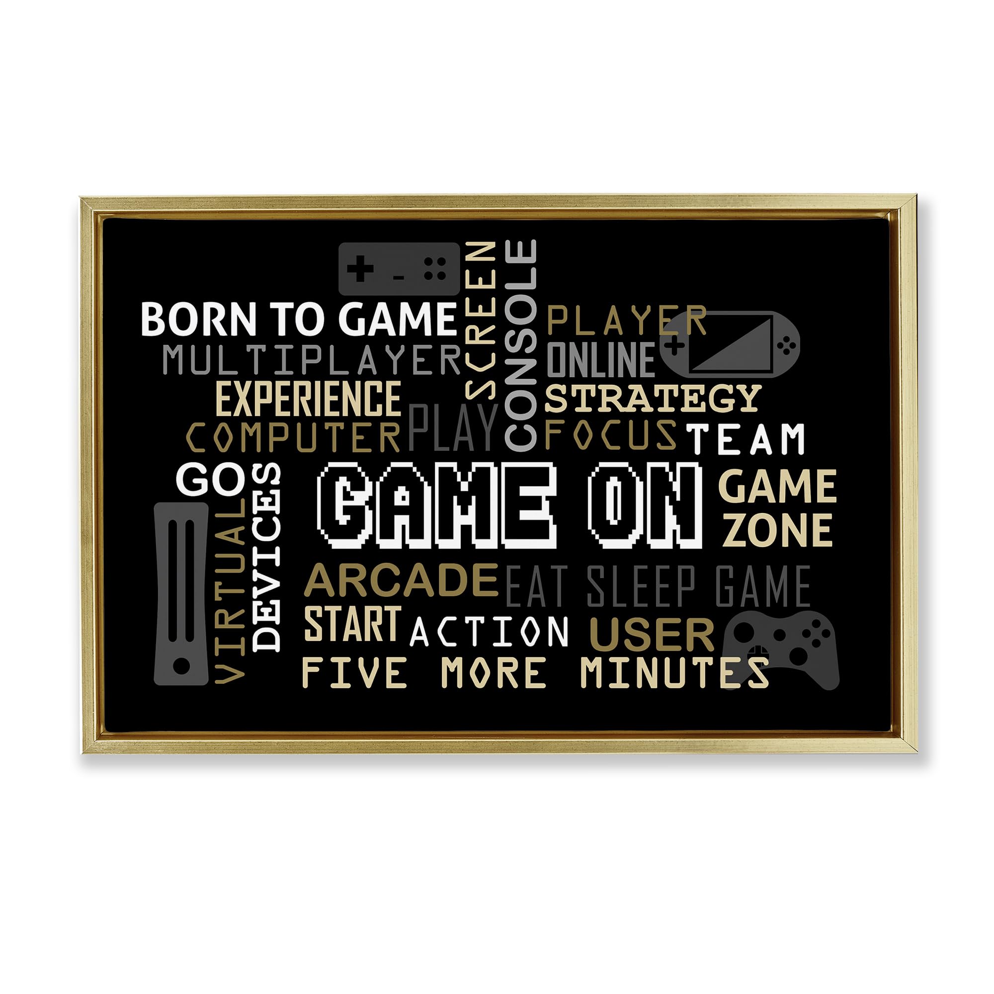 Stupell Industries Metallic Gold (Matte) 'Game On Gamer Typography'| Floating Frame Canvas Art