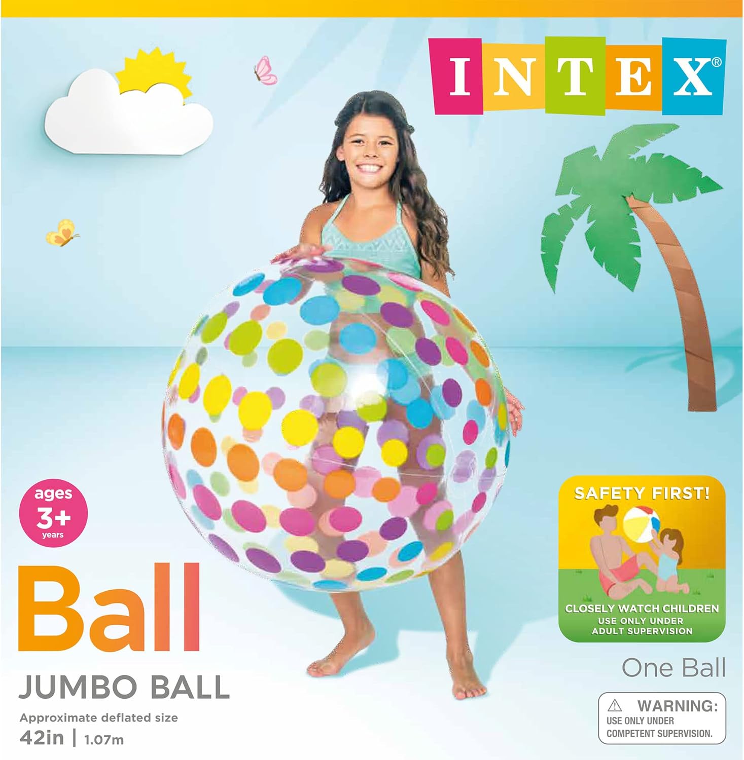 Intex Jumbo Inflatable Ball with Colorful Dot Pattern, Multi, 42" image 5 of 5 B00D0VRH4S