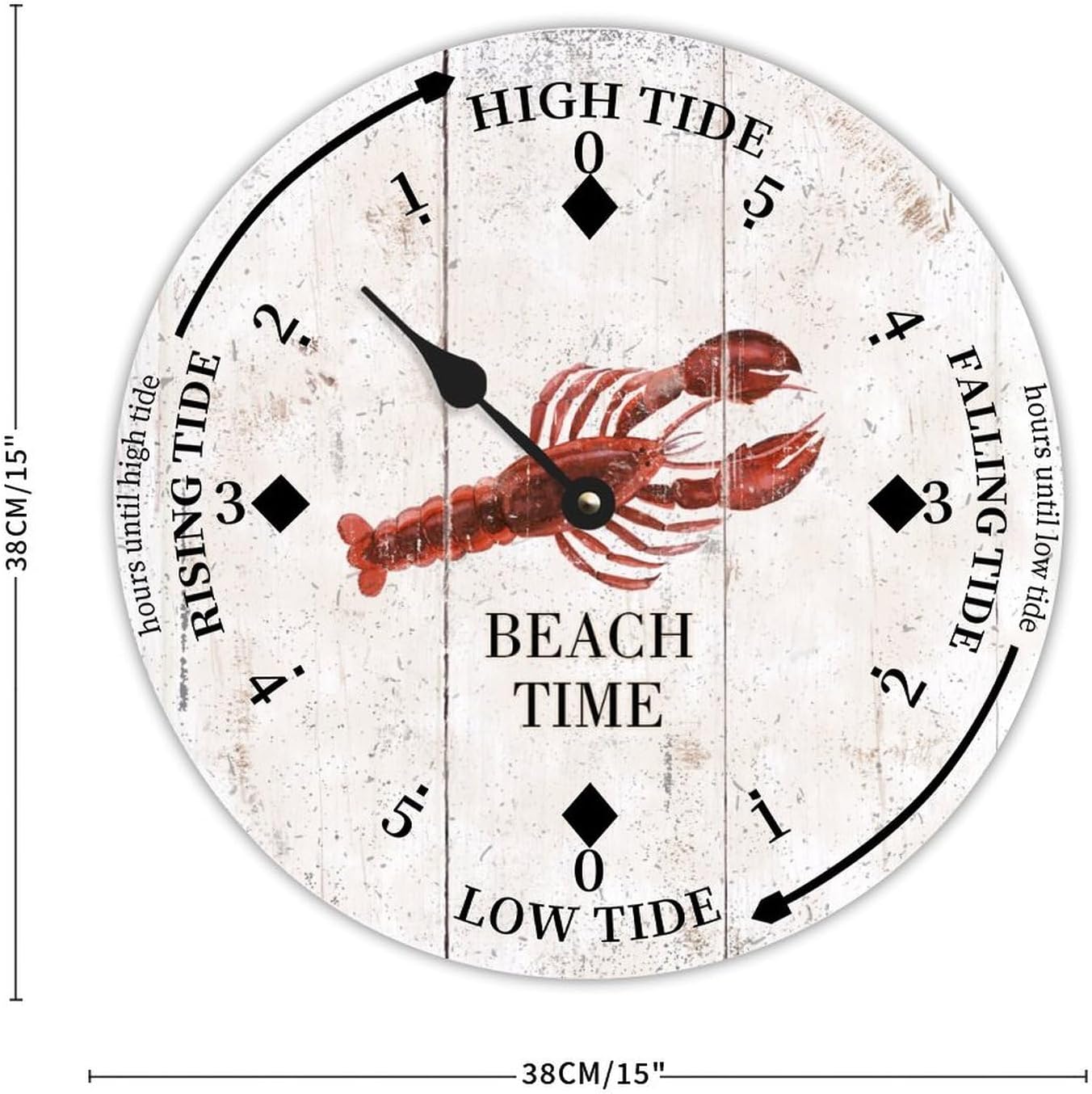 Unisex 15 Inch Rustic Wooden Nautical Tide Clock, Analog Display Quartz Movement, Accurate Seconds, Easy to Hang, Battery Operated, Perfect for Decor